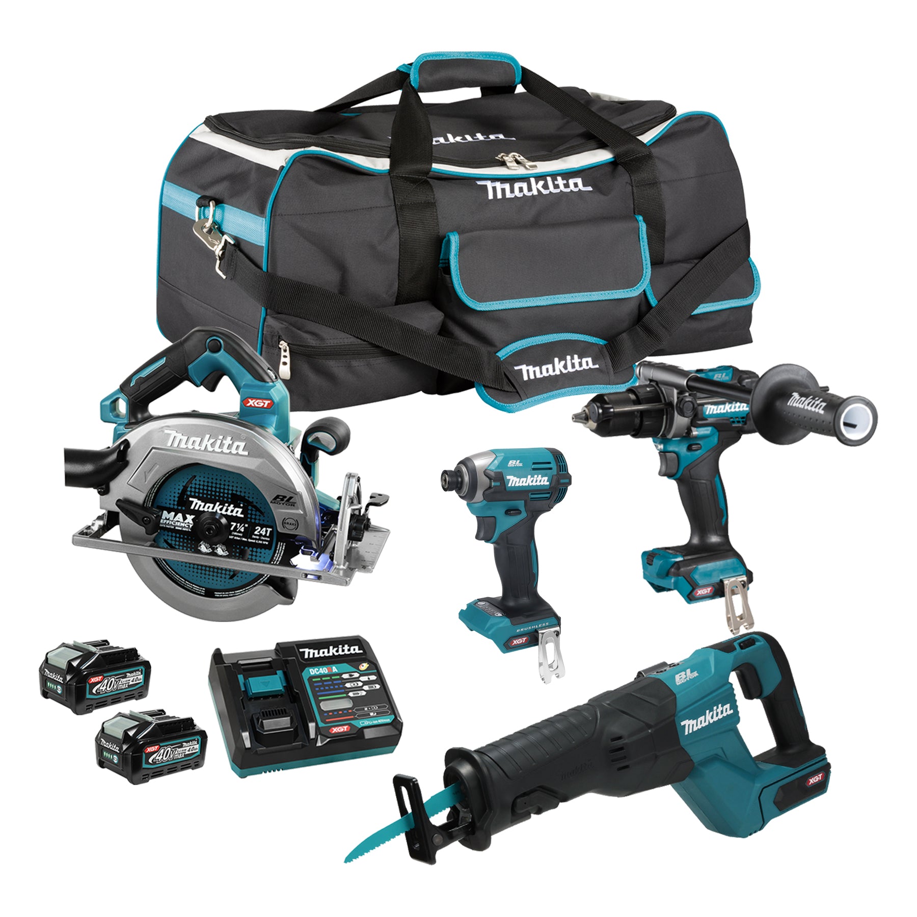 Makita 40Vmax XGT Brushless 4 Tool Combo Kit, 4.0Ah x2 DK0215G401