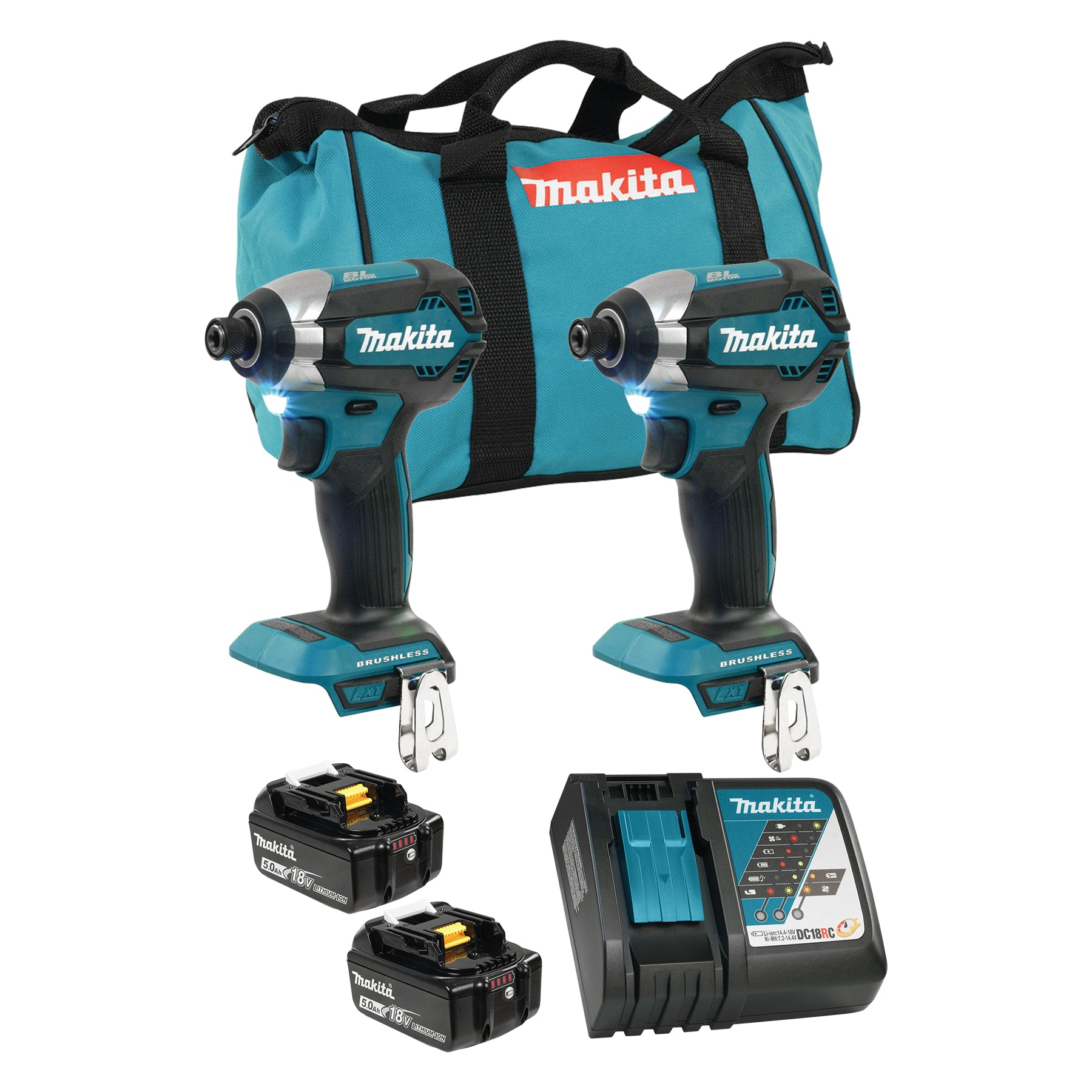 Makita Kit Combiné 2 Outils Sans Fil 18V LXT Brushless, 5,0Ah x2 DLX2186T