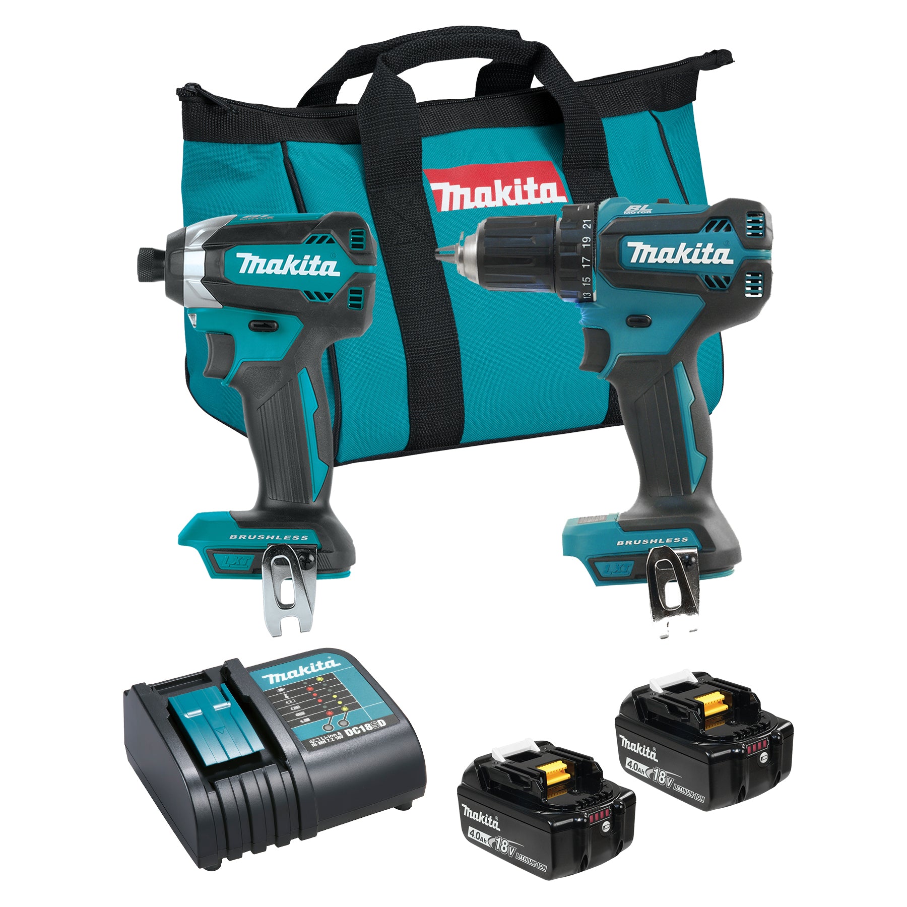 Makita Kit Combiné 2 Outils Sans Fil 18V LXT Brushless, 4,0Ah x2 DLX2289M01