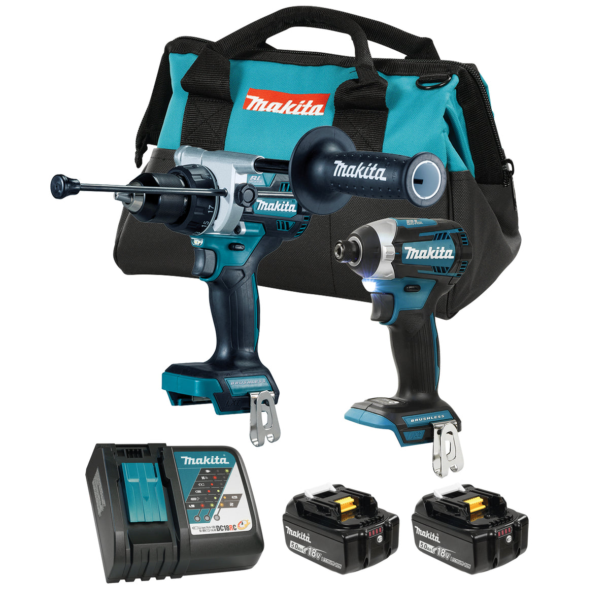 Makita Kit Combiné 2 Outils Sans Fil 18V LXT Brushless, 5,0Ah x2 DLX2412TX1