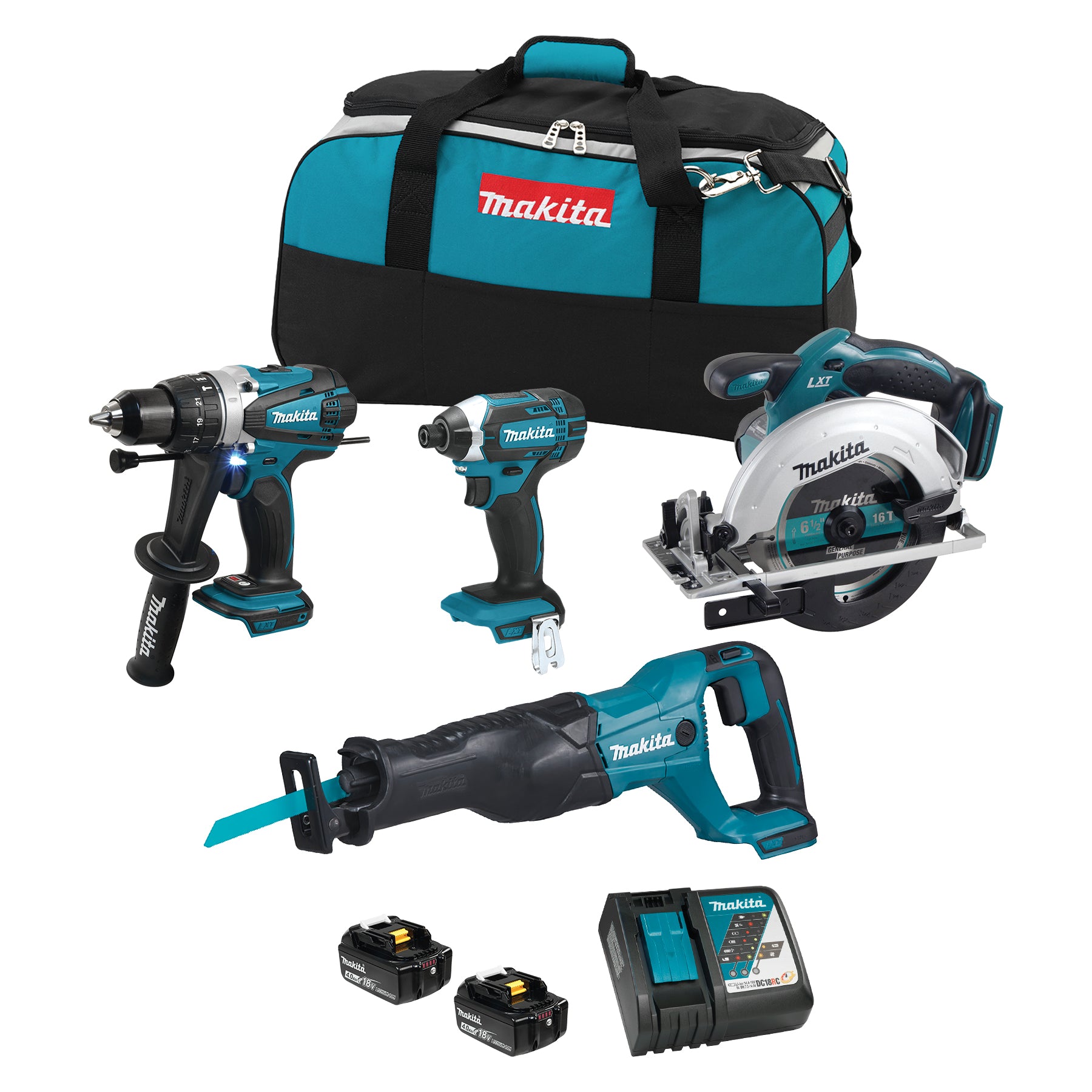 Makita Kit Combiné 4 Outils 18V LXT, 4,0Ah x2 DLX4058M