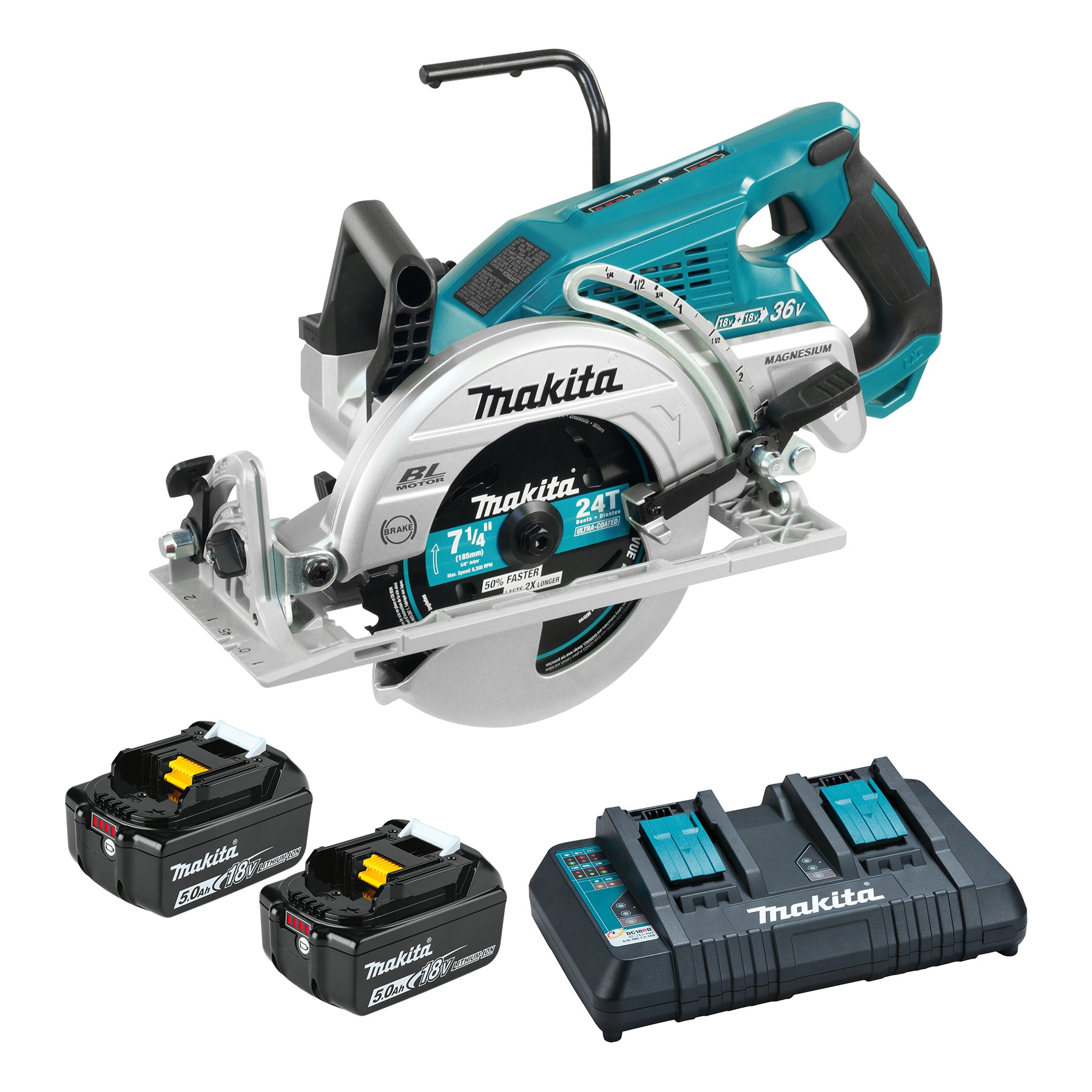 Makita 36V(18Vx2) LXT Brushless 7-1/4" Circular Saw, 5.0Ah x2Kit DRS780PT2X