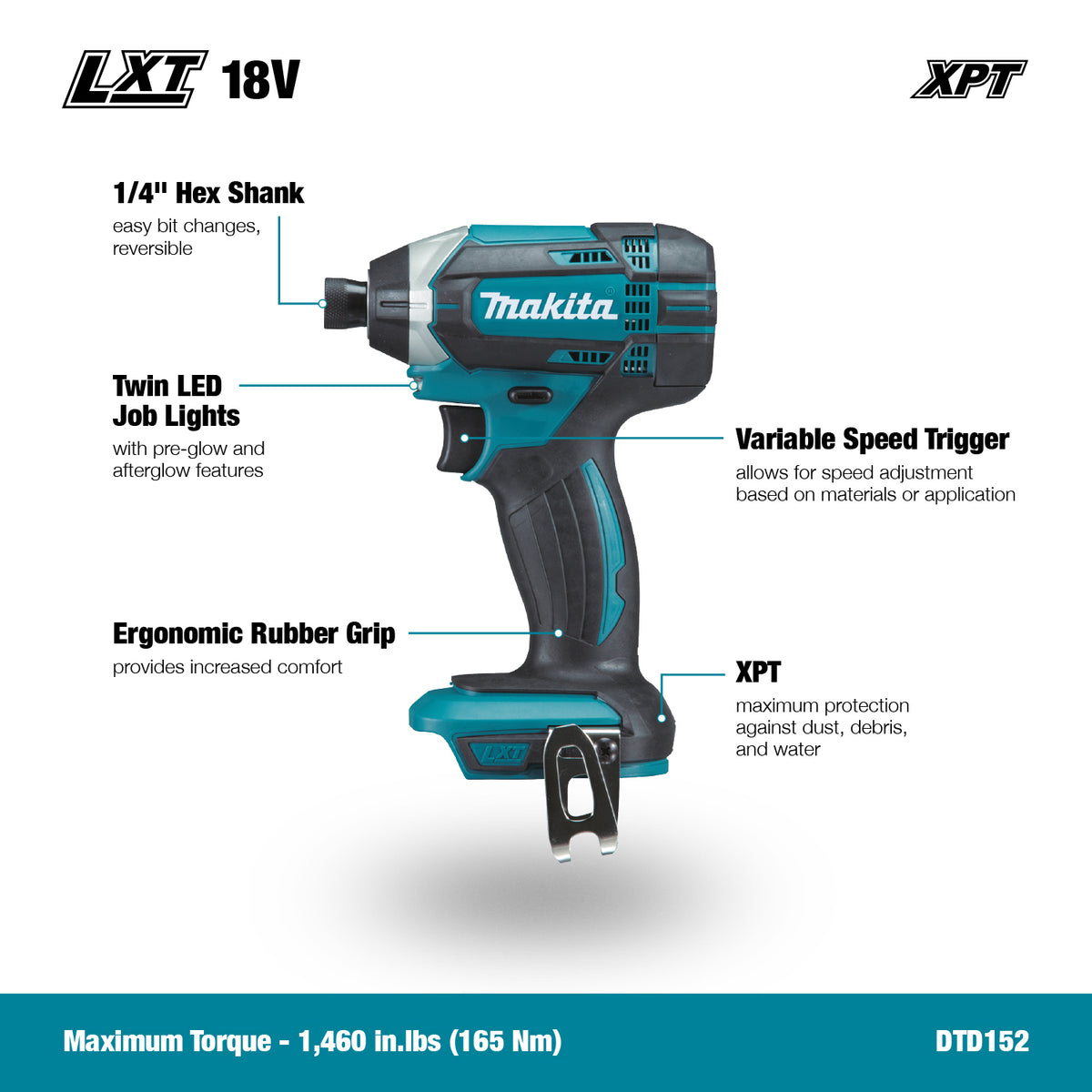 Makita Visseuse à chocs 18V LXT 1/4", compacte x1Kit DTD152Y003