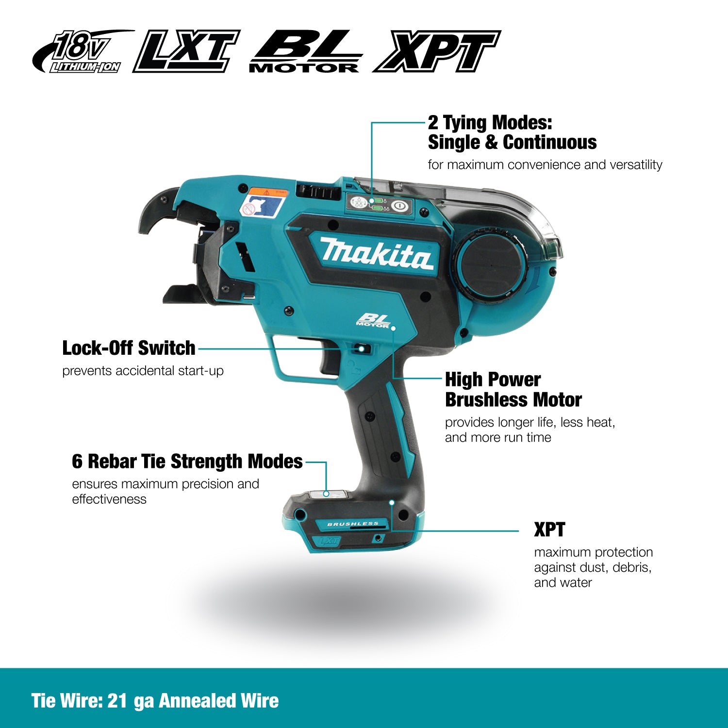 Makita 18V LXT Brushless Rebar Tying Tool, Tool Only DTR180ZK