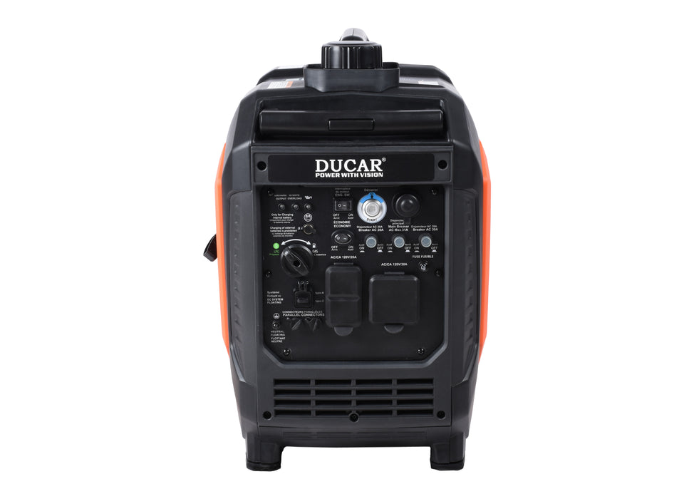 Ducar Générateur à onduleur 4400W, 6 CV, double carburant (GPL / essence) DUEDLG4400ISE