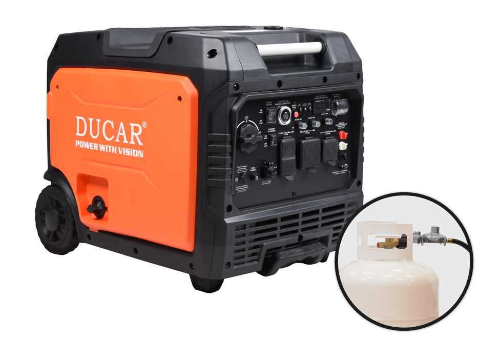 Ducar Groupe électrogène à onduleur 7500W, 10 CV, démarreur à distance, bi-carburant (GPL / essence) DUEDLG7500IR