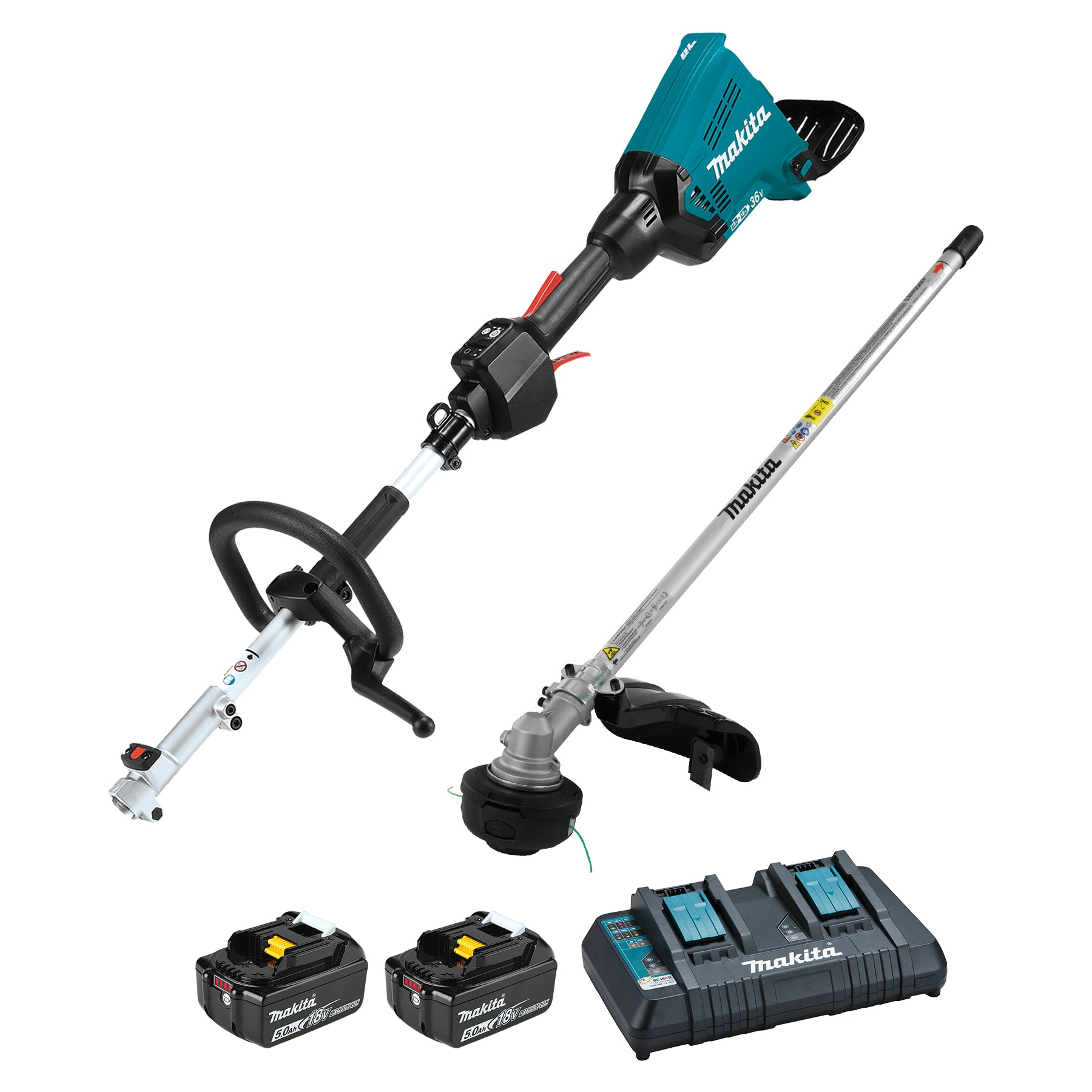 Makita Unité motrice Split Shaft Brushless 36V(18Vx2) LXT avec coupe-bordures EM405MP, Kit avec 2 batteries 5.0Ah DUX60PTM5X