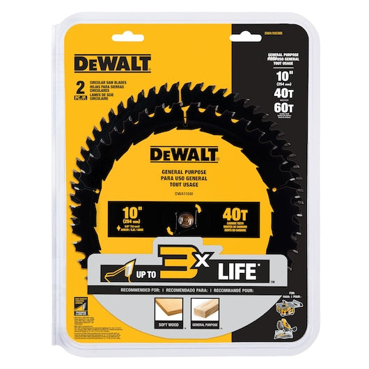 Dewalt 10 in. 40T / 60T General Purpose Combo Pack DWA110CMB