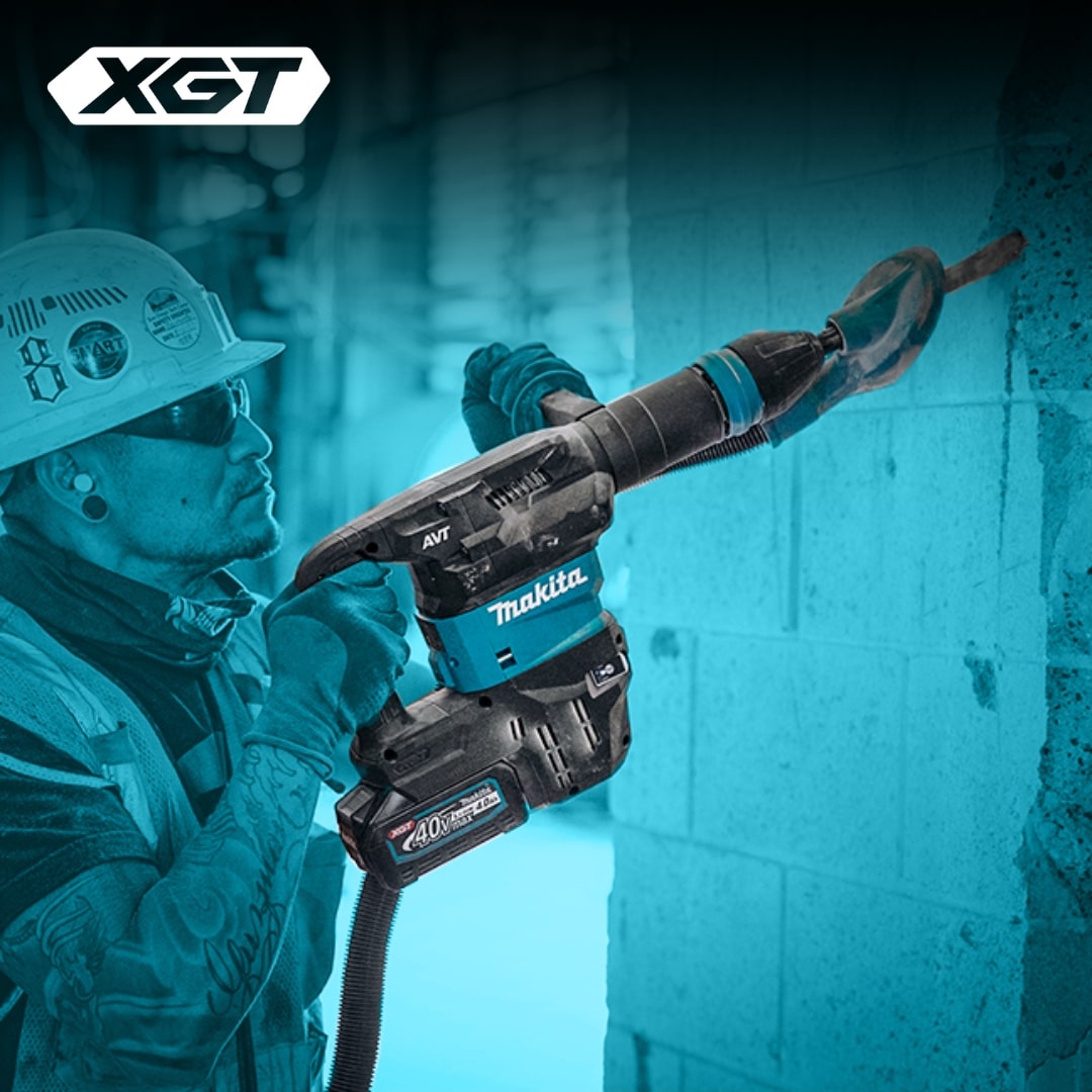 Makita Marteau démolisseur sans balais 40Vmax XGT SDS-MAX 13 lbs avec AWS, Kit avec 2 batteries 4.0Ah HM001GM202