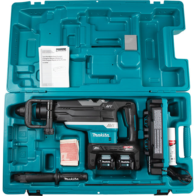 Makita Marteau perforateur sans fil 80V(40Vx2)max XGT sans balais 2" SDS-MAX avec AWS, kit avec 2 batteries 4.0Ah HR006GM203