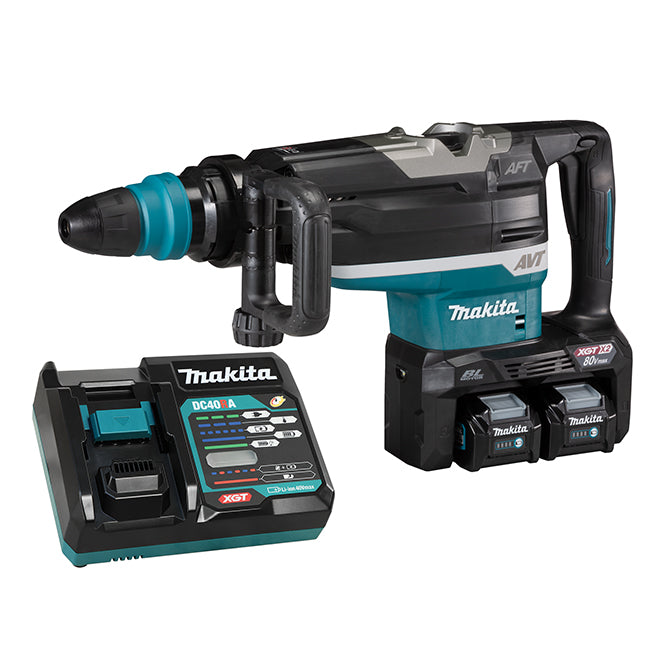 Makita Marteau perforateur sans fil 80V(40Vx2)max XGT sans balais 2" SDS-MAX avec AWS, kit avec 2 batteries 4.0Ah HR006GM203