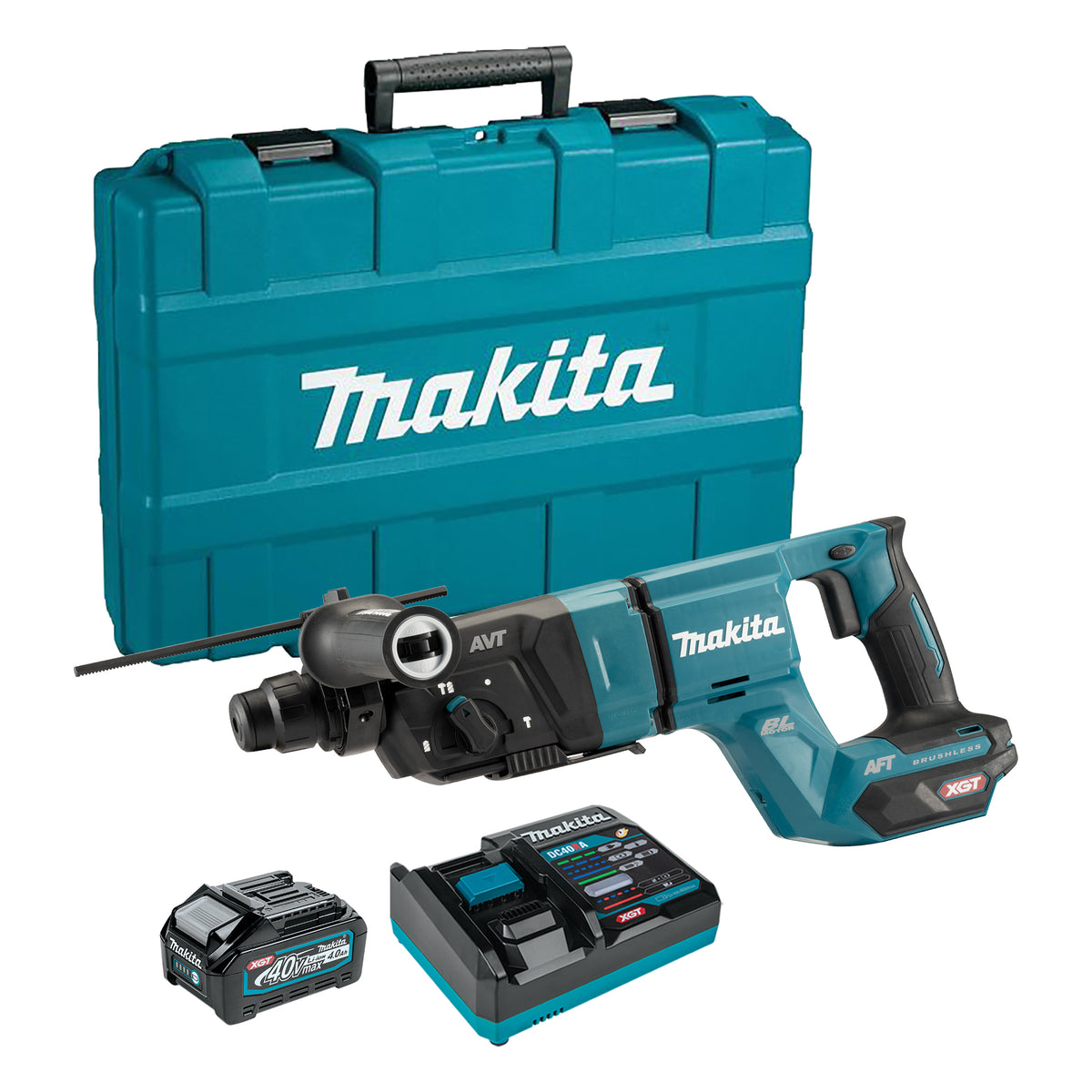 Makita Marteau perforateur sans fil 40Vmax XGT sans balais 1-1/8" SDS-PLUS avec AWS, kit avec 1 batterie 4.0Ah HR007GM101