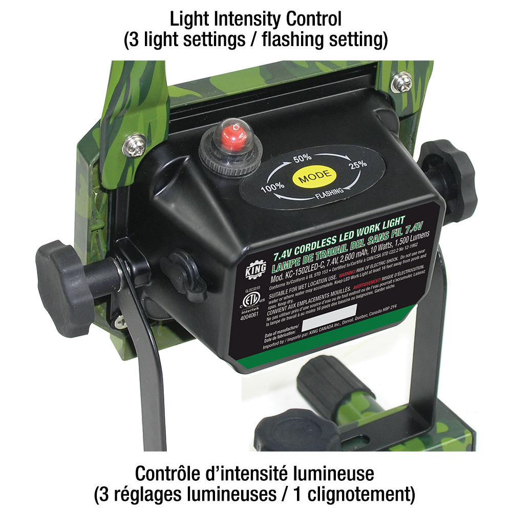 King Canada Cordless 1500 Lumen LED Work Light / Lampe de travail DEL sans fil KC-1502LED-C
