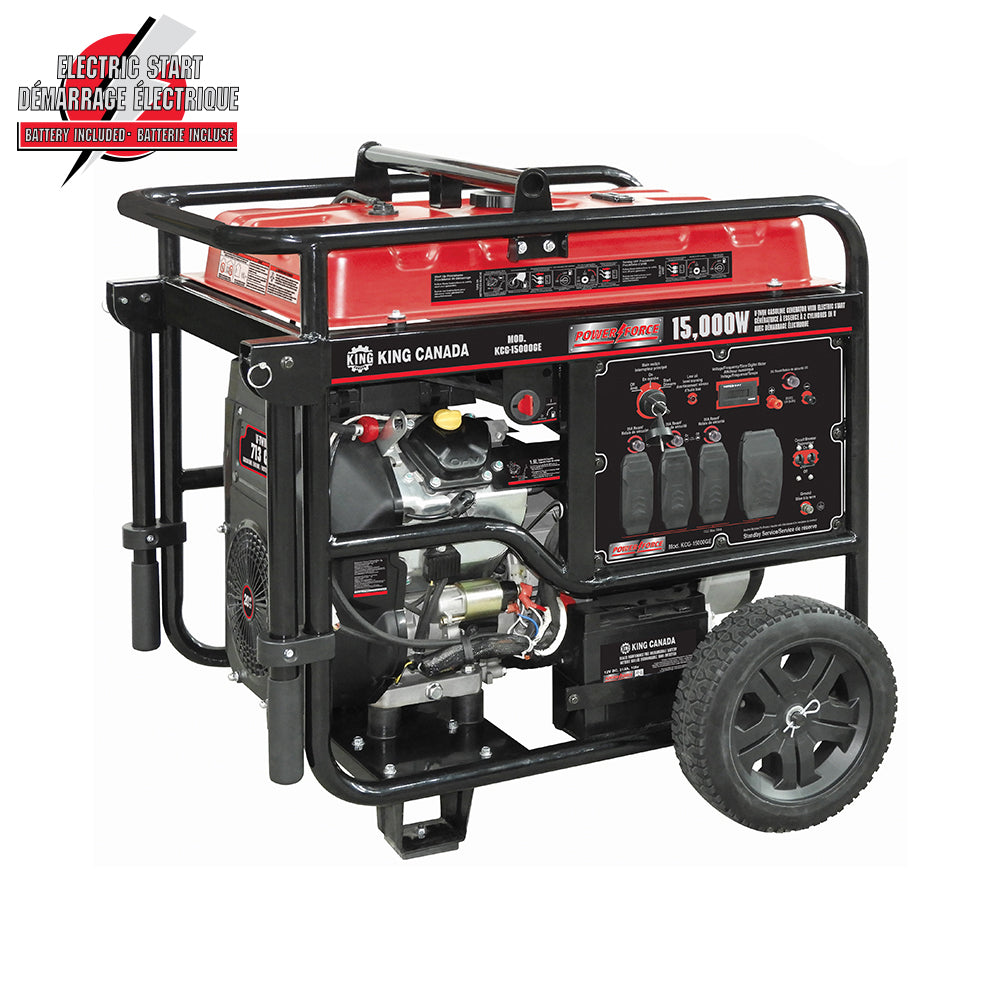 Génératrice à essence King Canada 15 000 W à moteur bicylindre en V avec démarrage électrique – KCG-15000GE