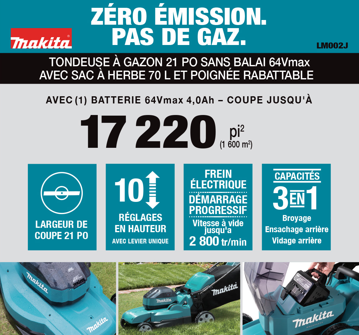 Makita 64Vmax Brushless 21" Lawn Mower, 4.0Ah x1Kit LM002JM101
