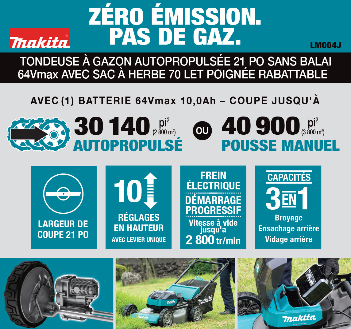 Makita 64Vmax Brushless 21" Self-Propelled Lawn Mower, 10.0Ah x1Kit LM004JB101