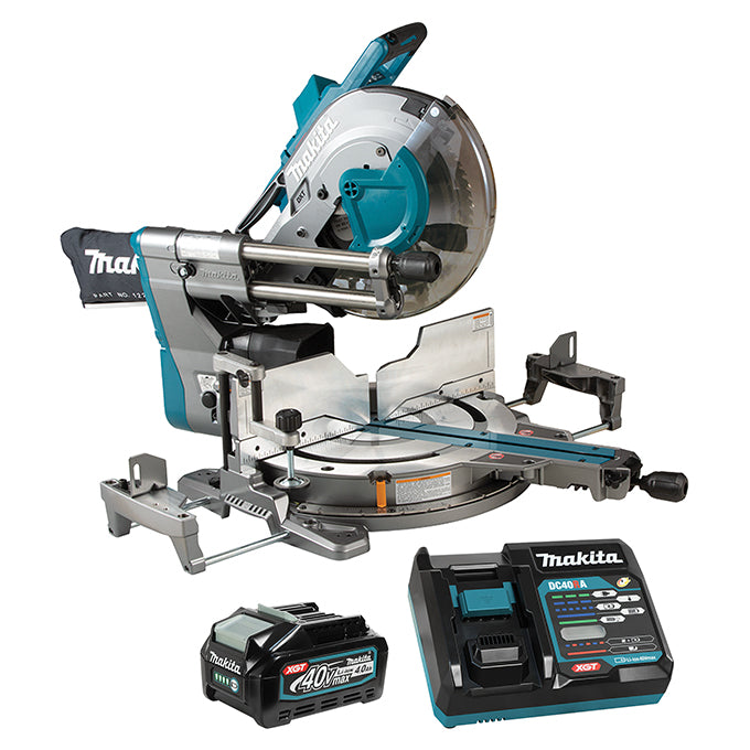 Makita Scie à onglets coulissante double 12" sans balais 40Vmax XGT avec AWS, Kit avec batterie 4.0Ah x1 LS003GM102