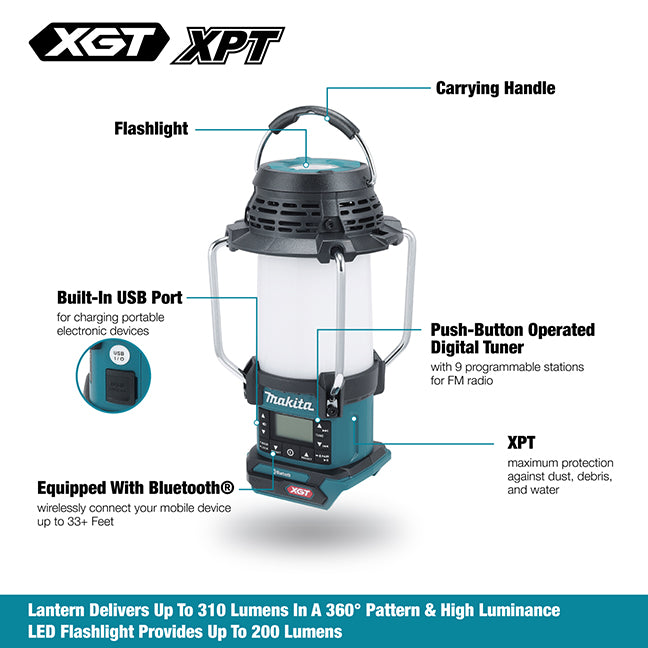 Makita Lanterne Radio 40Vmax XGT avec Bluetooth, XPT et Lampe Torche (Outil Seul) MR010G