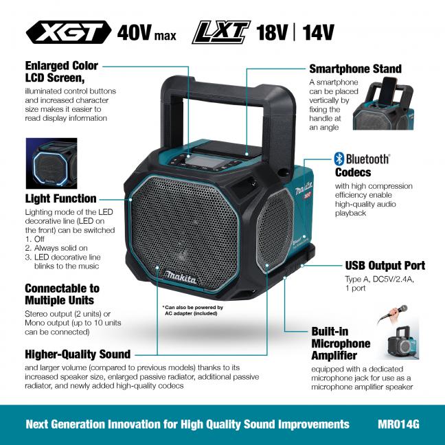 Makita Enceinte Bluetooth pour Chantier 40Vmax XGT / 18V LXT, Outil Seul MR014G