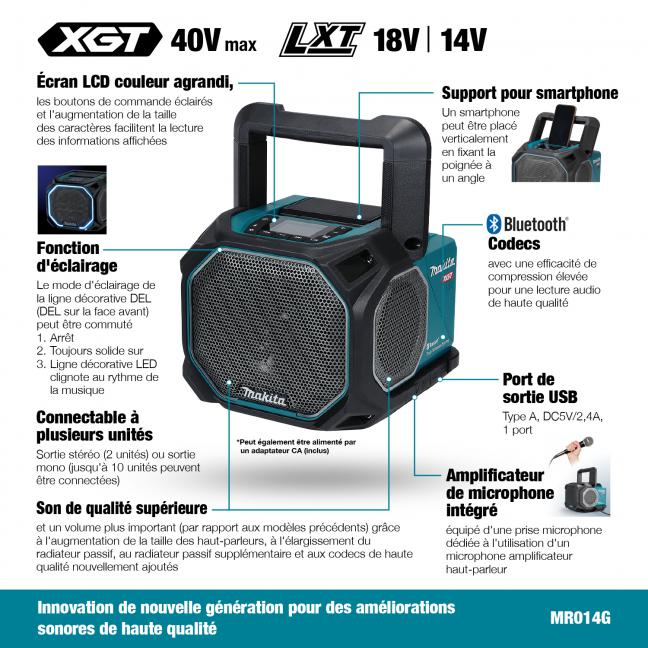 Makita Enceinte Bluetooth pour Chantier 40Vmax XGT / 18V LXT, Outil Seul MR014G