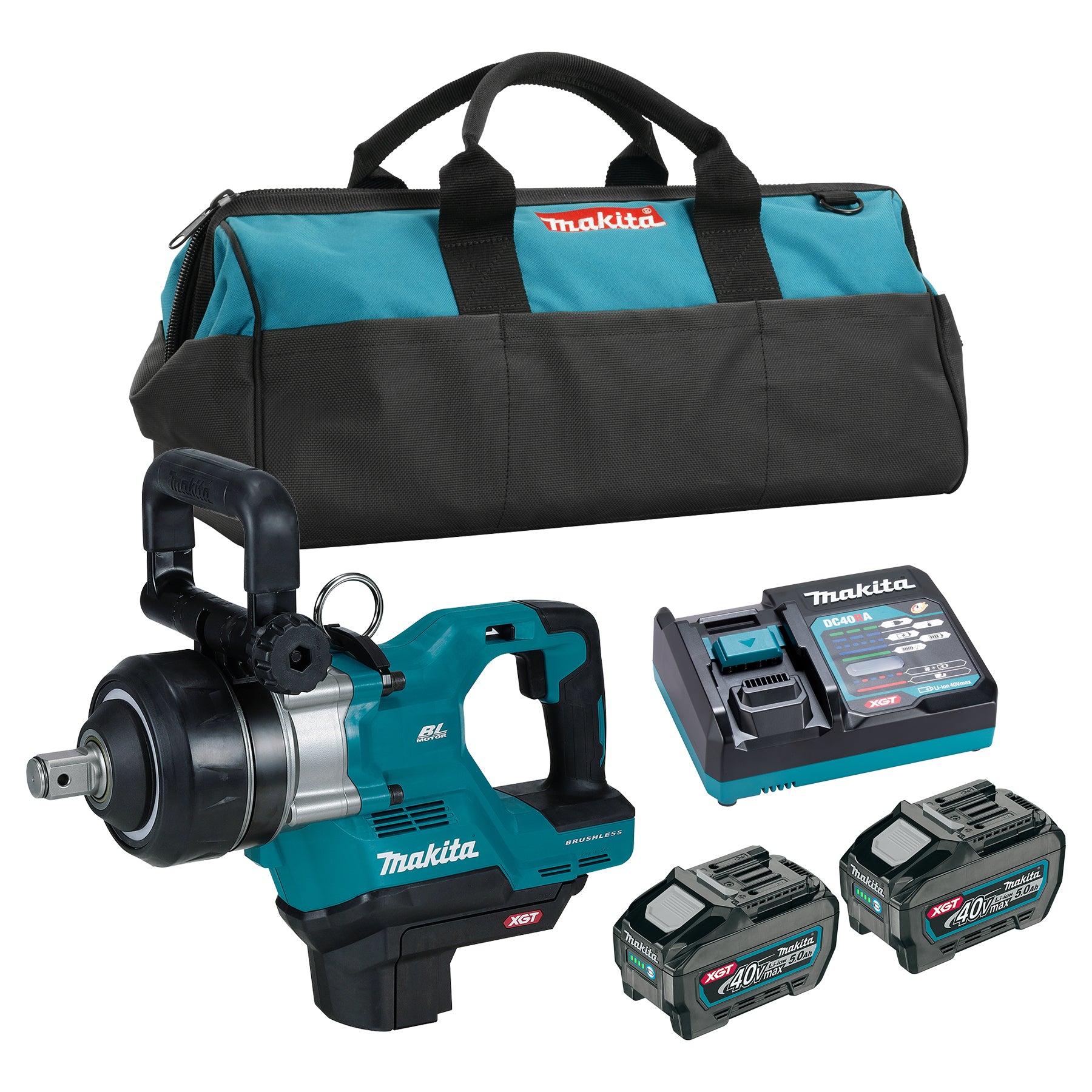 Makita Clé à chocs sans fil 40Vmax XGT Sans balais, enclume courte 1", kit avec 2 batteries 5.0Ah TW009GT202