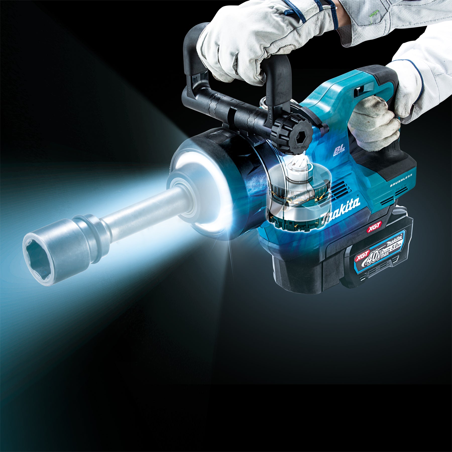 Makita 40Vmax XGT Brushless 1" Long Anvil Impact Wrench, 5.0Ah x2 Kit TW010GT202