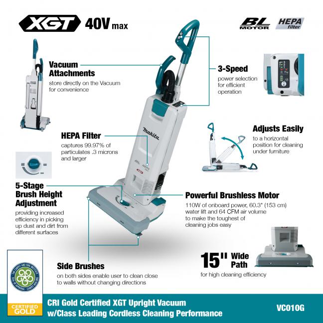 Makita 40Vmax XGT Brushless 5 L Upright Vacuum Cleaner, 8.0Ah x1Kit VC010GL101