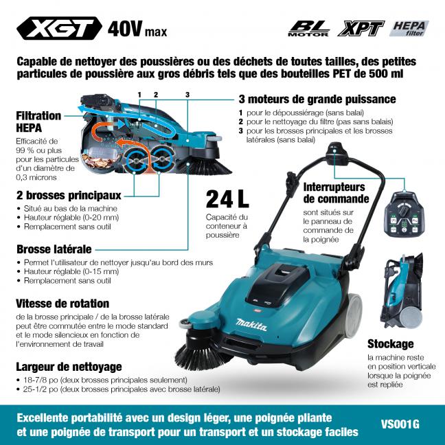 Makita 40Vmax XGT Brushless 24 L HEPA Vacuum Sweeper, Tool Only VS001GZ