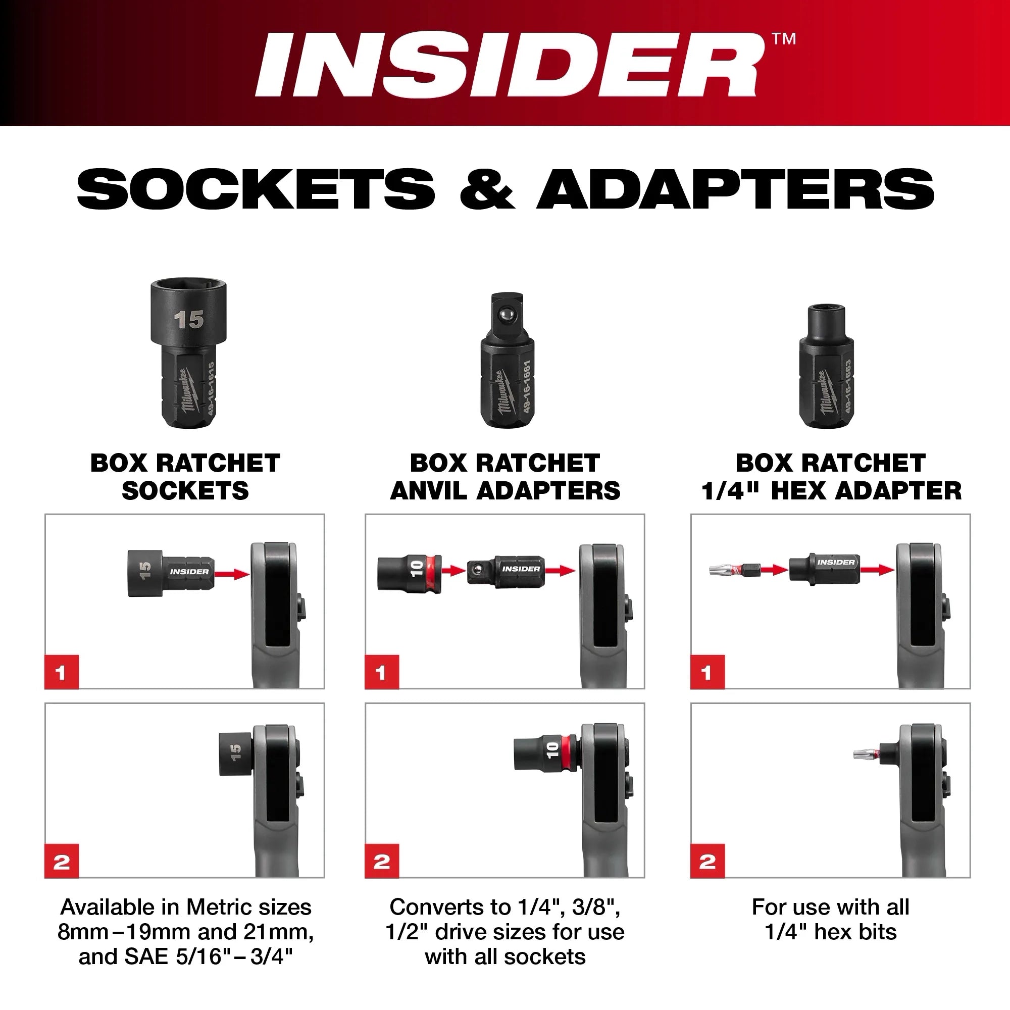 Milwaukee Adaptateur hexagonal 1/4" INSIDER™ Box Ratchet 49-16-1663