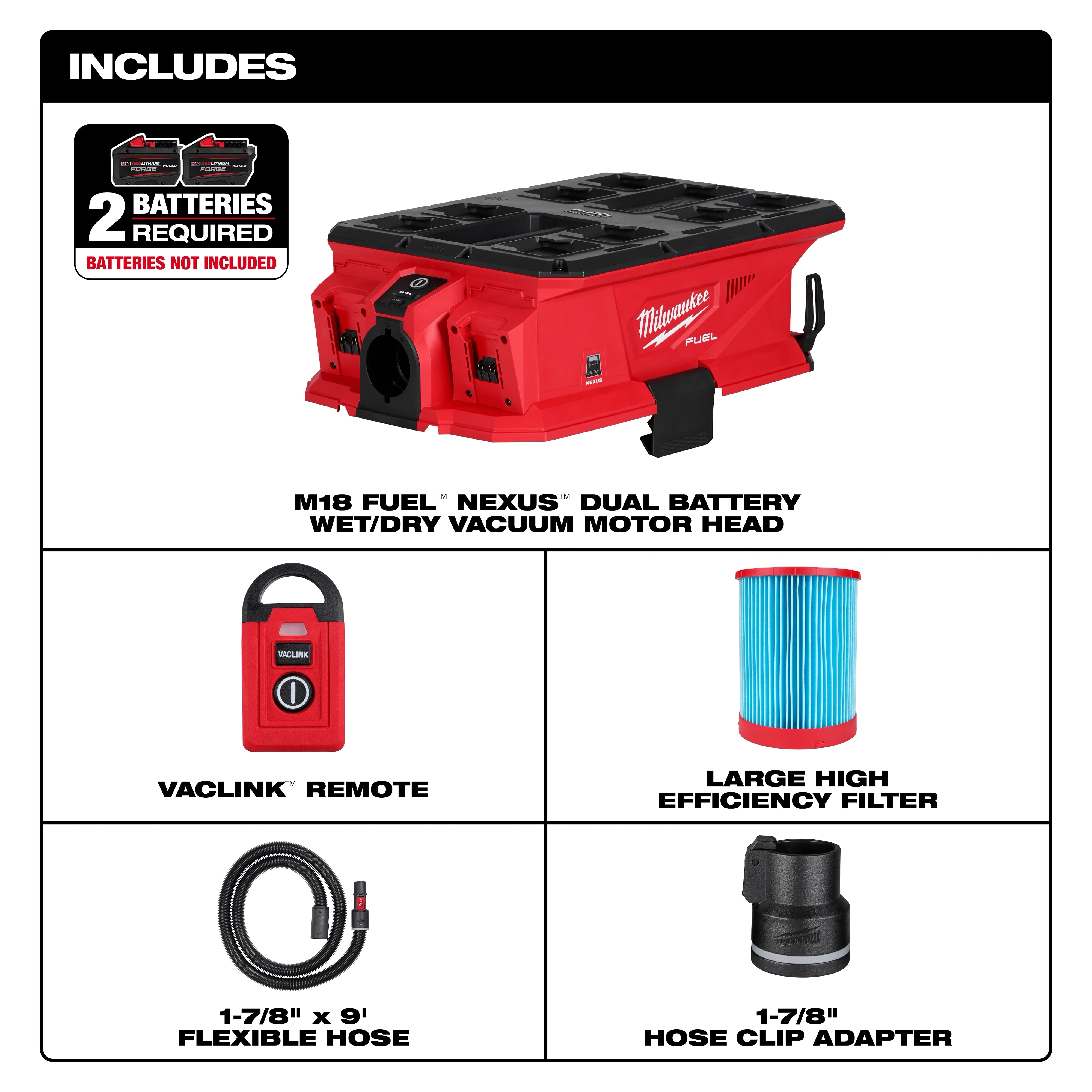 Milwaukee M18 FUEL™ NEXUS™ Tête de moteur d'aspirateur humide/sec à double batterie avec compatibilité PACKOUT™ & VACLINK™ 0926-20