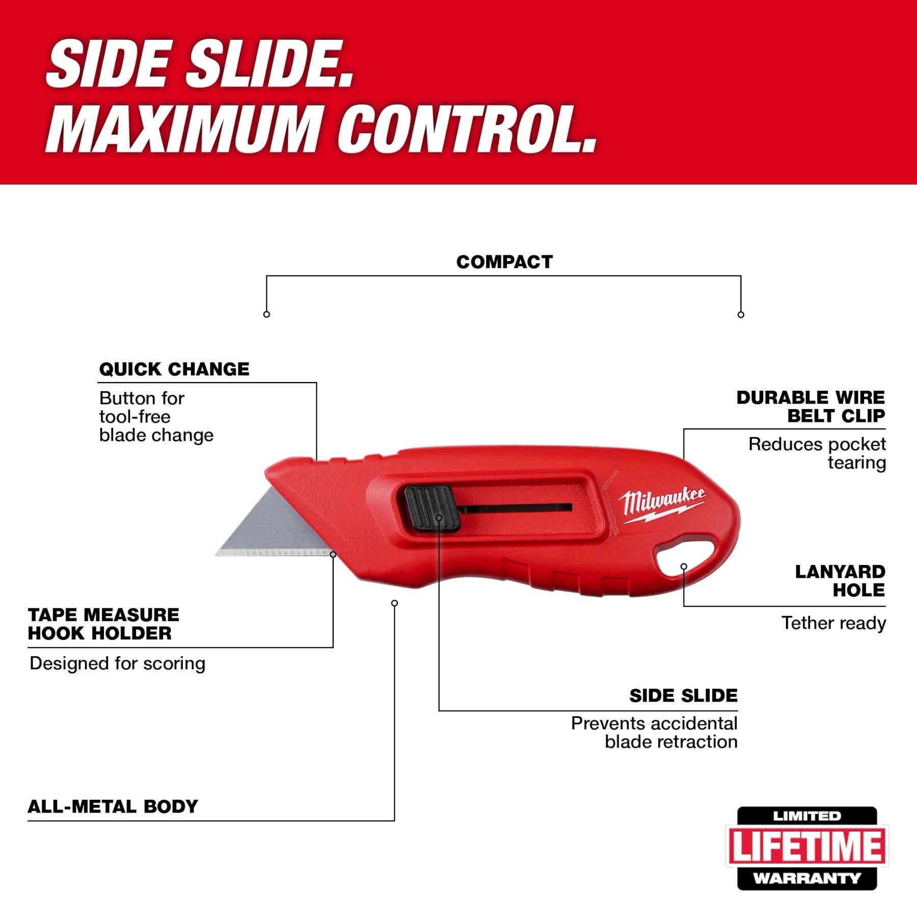 Milwaukee Compact Side Slide Utility Knife 48-22-1516