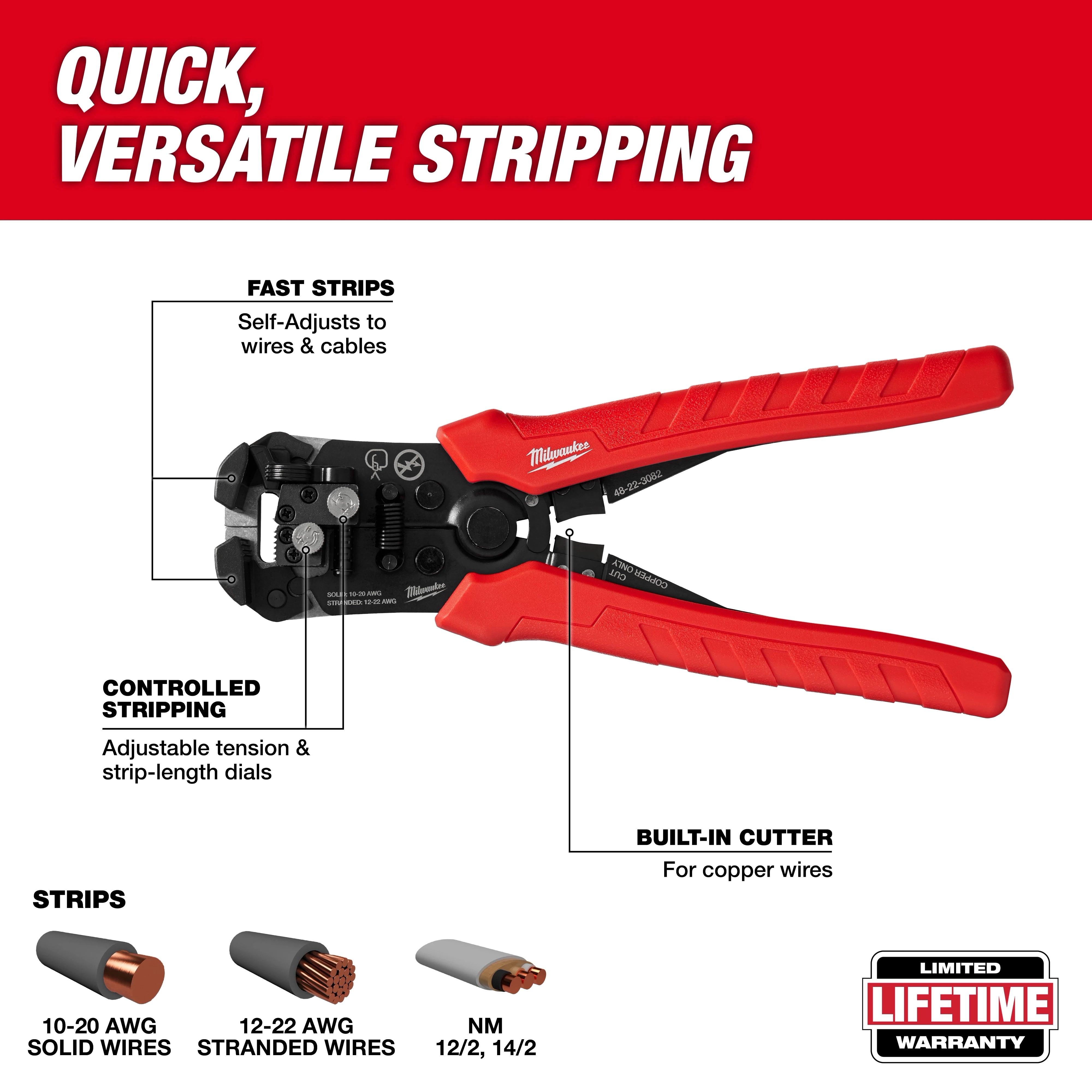 Milwaukee Pince à dénuder et coupe‑fil auto‑ajustable 48-22-3082