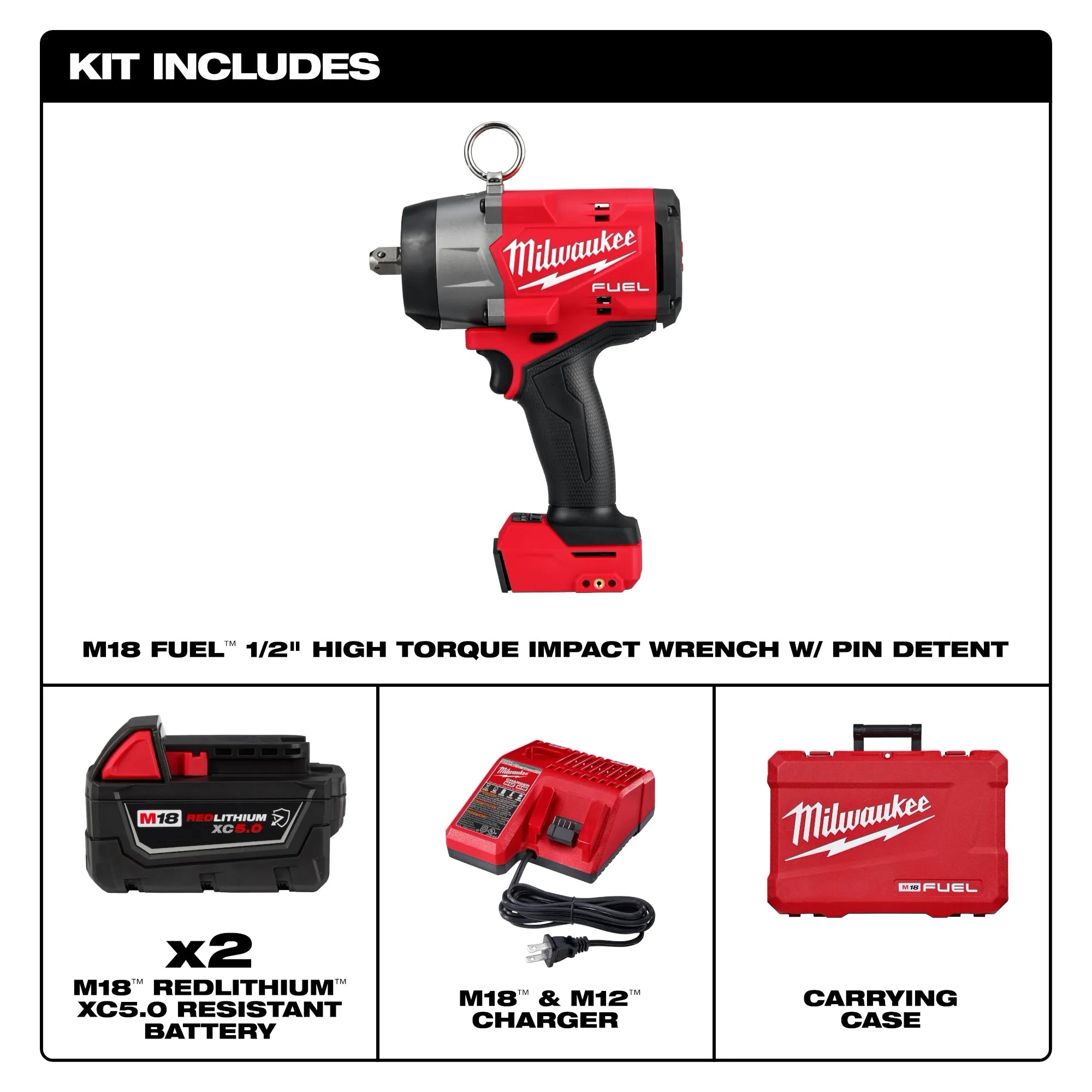 Milwaukee M18 FUEL™ clé à chocs 1/2" à couple élevé avec kit de goupille de verrouillage 2966-22