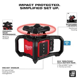 Milwaukee Kit de niveau laser rotatif extérieur rouge M18™ avec récepteur 3701-21