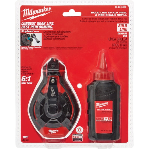 Milwaukee Kit de ligne grasse 100' avec craie rouge 48-22-3986