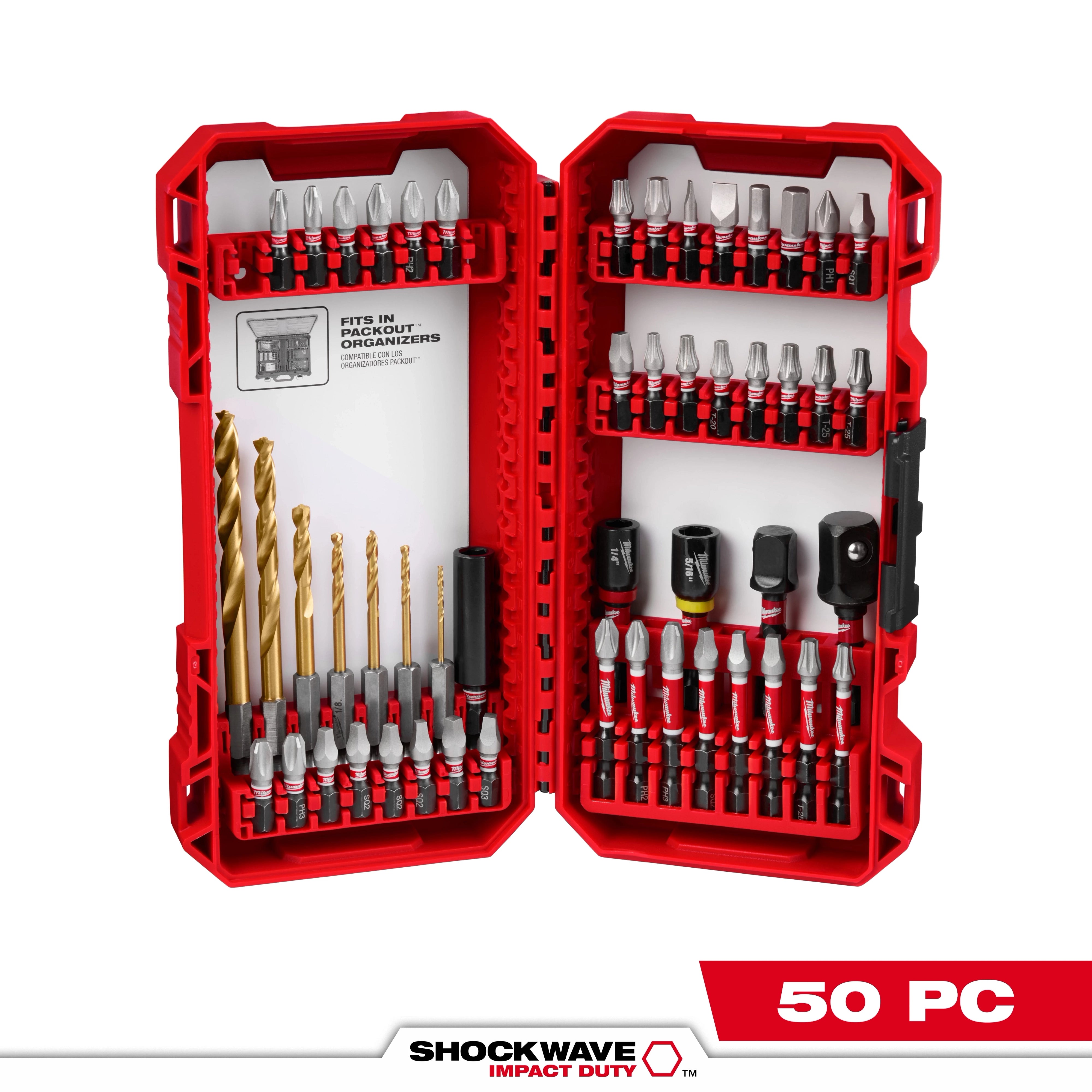 Milwaukee Ensemble de perçage et vissage à impact SHOCKWAVE™ 50 pièces 48-32-4013