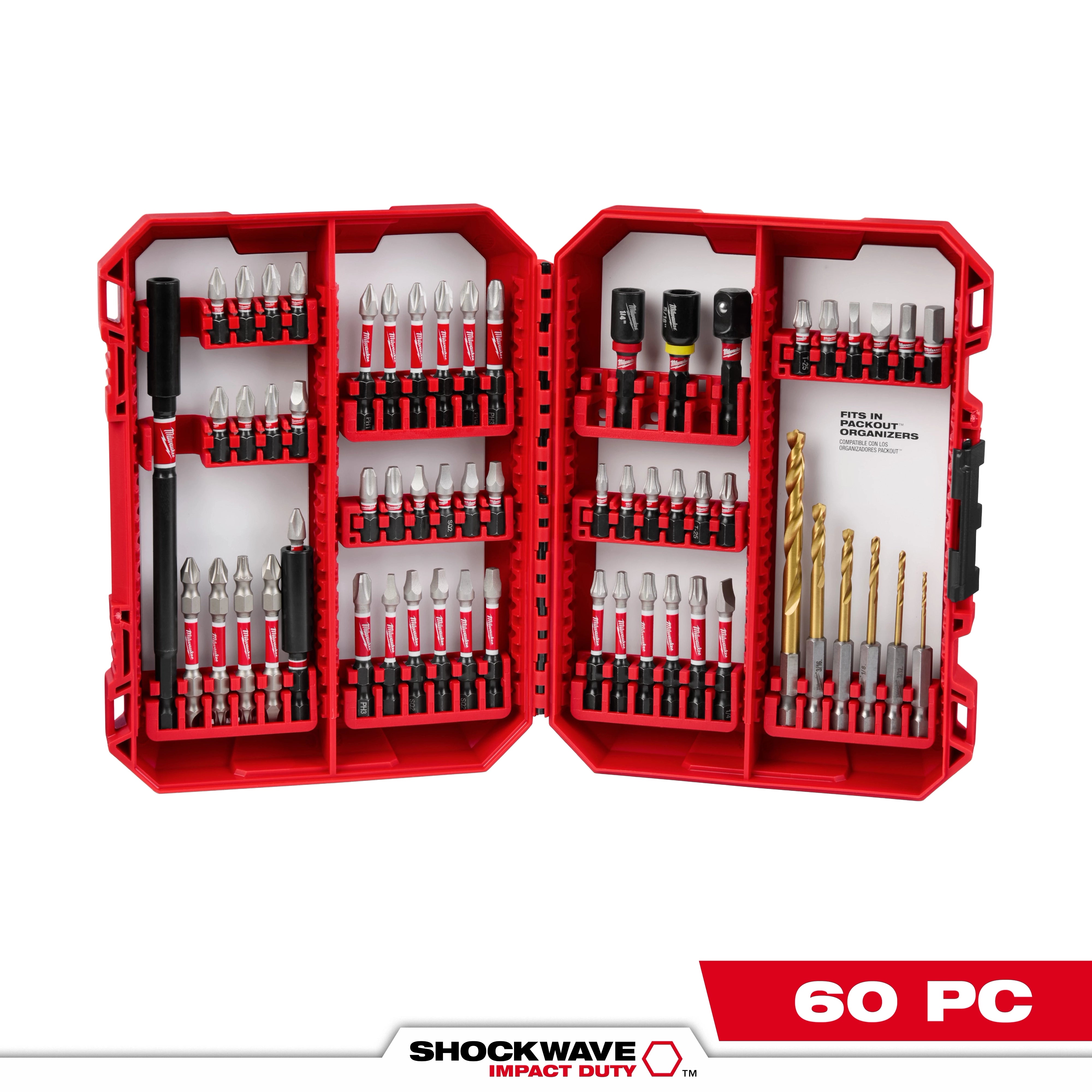 Milwaukee Ensemble de 60 pièces d'embouts de perçage et de vissage SHOCKWAVE™ Impact Duty 48-32-4097