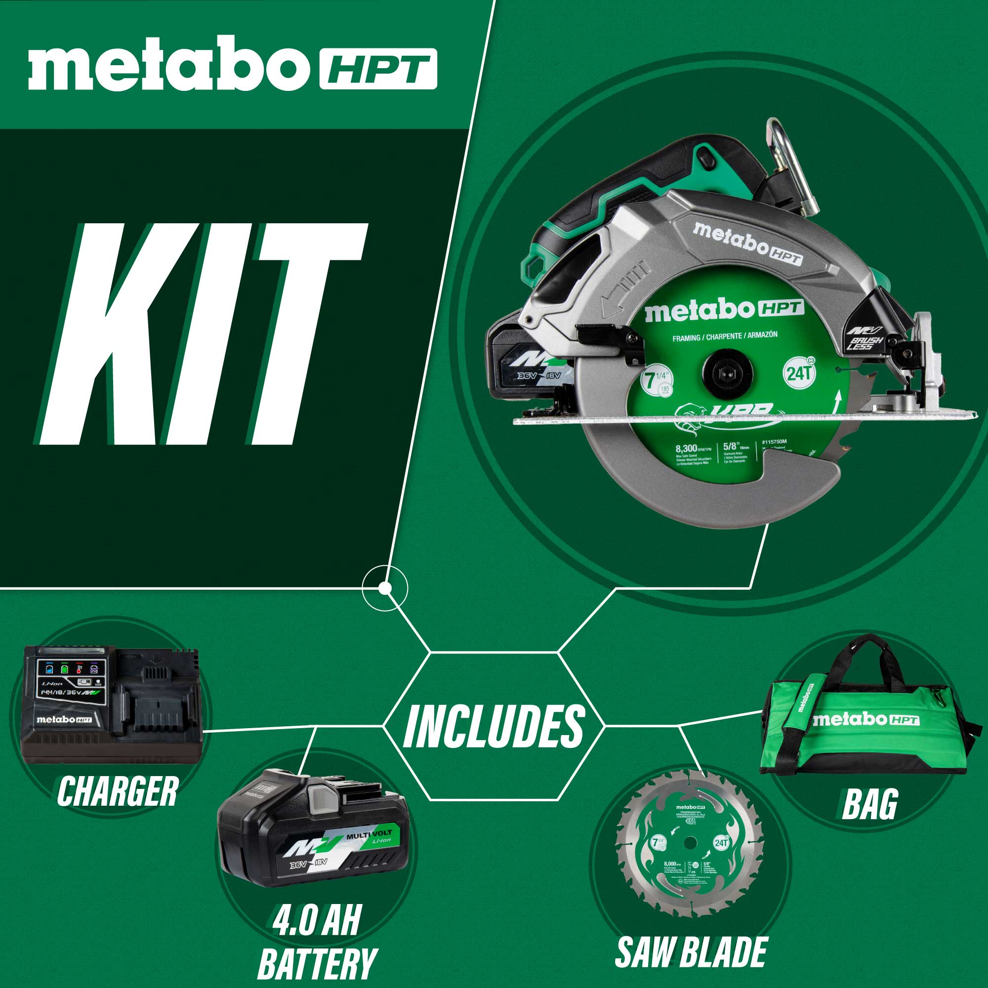 Metabo HPT Scie circulaire 7-1/4" 36 V MultiVolt™ avec technologie Torque Boost | Metabo HPT C3607DB C3607DB