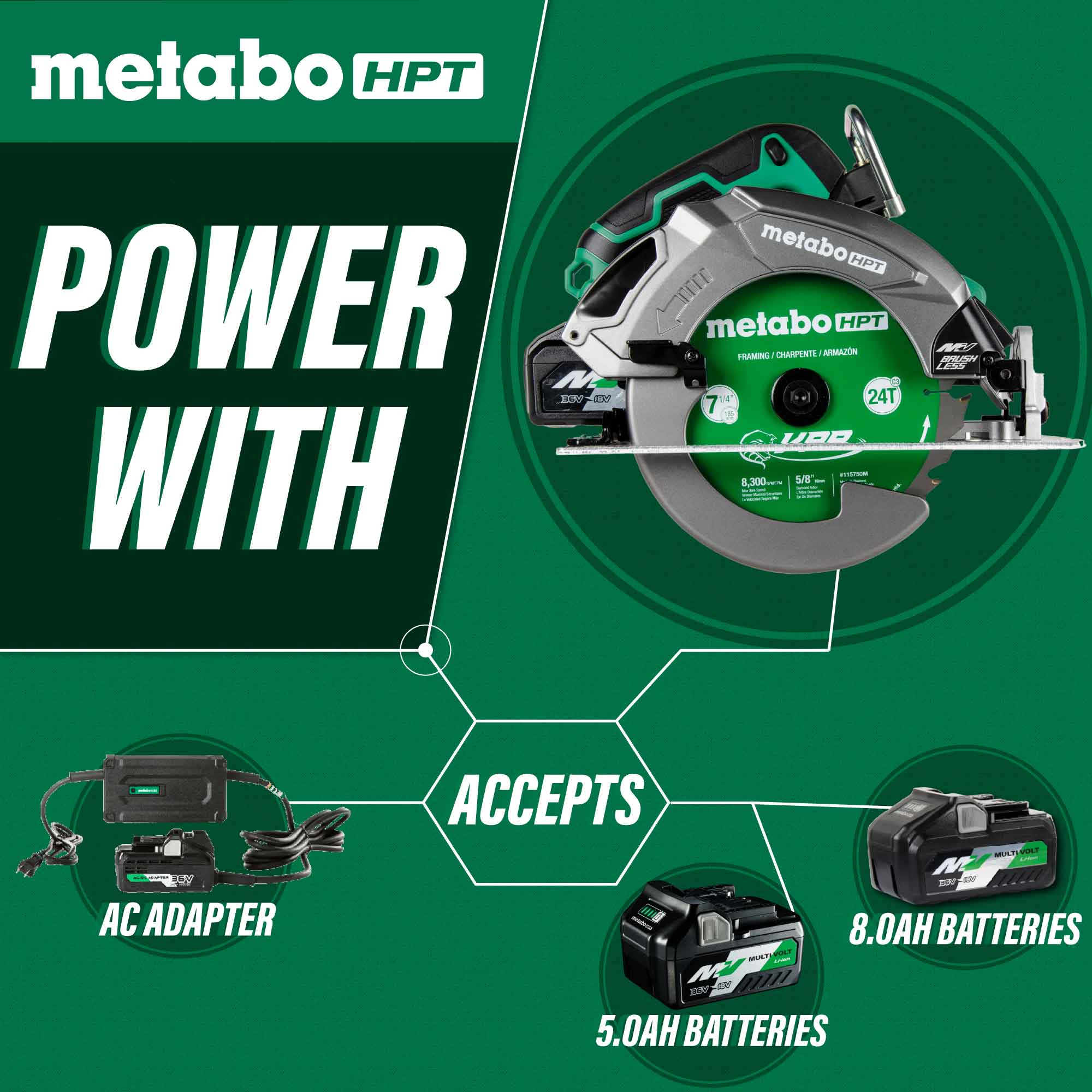 Metabo HPT Scie circulaire 7-1/4" 36 V MultiVolt™ avec technologie Torque Boost | Metabo HPT C3607DB C3607DB