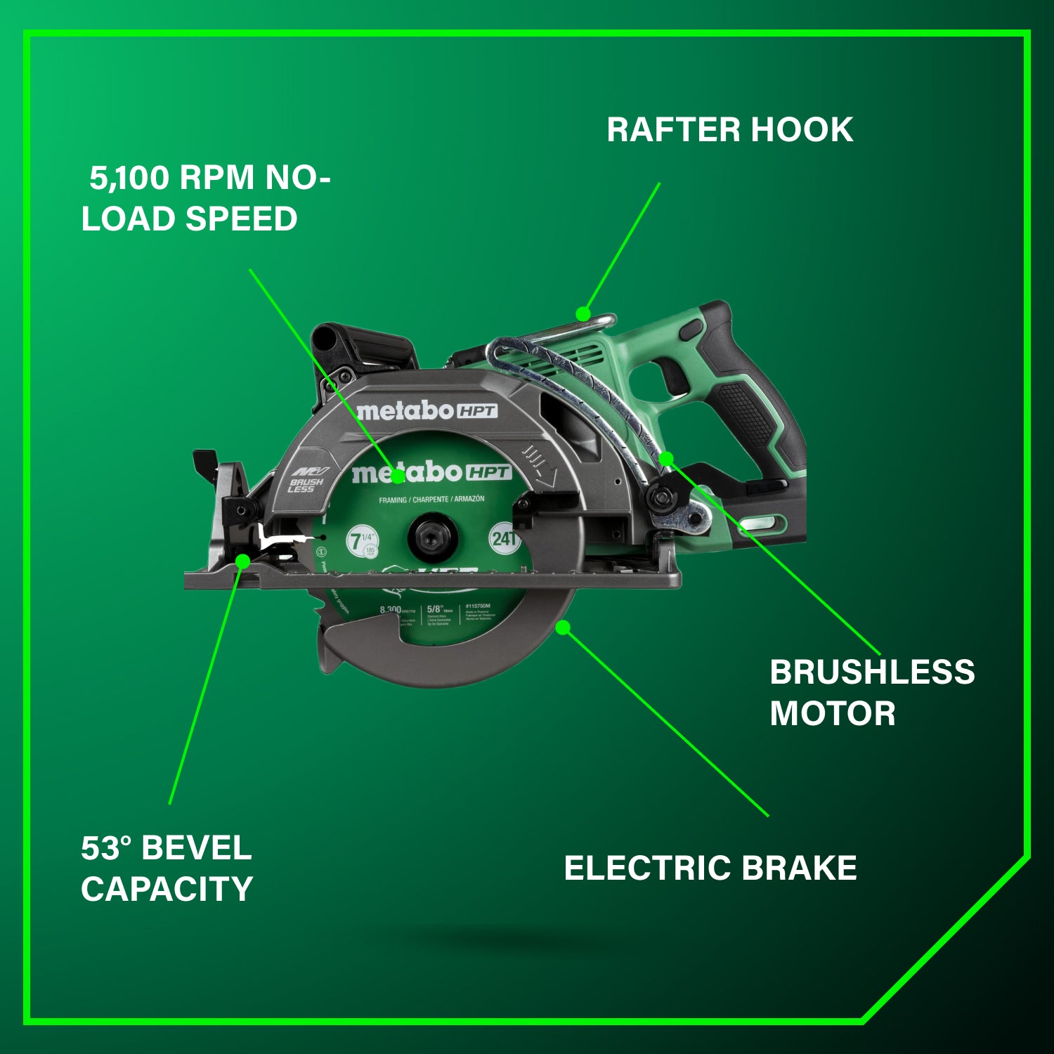 Metabo Scie circulaire à poignée arrière 7-1/4 po MultiVolt 36 V | Metabo HPT C3607DWA C3607DWA
