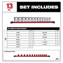 Milwaukee Ensemble de douilles SAE 12 points, 13 pièces, 1/2" d'entraînement 48-22-9422