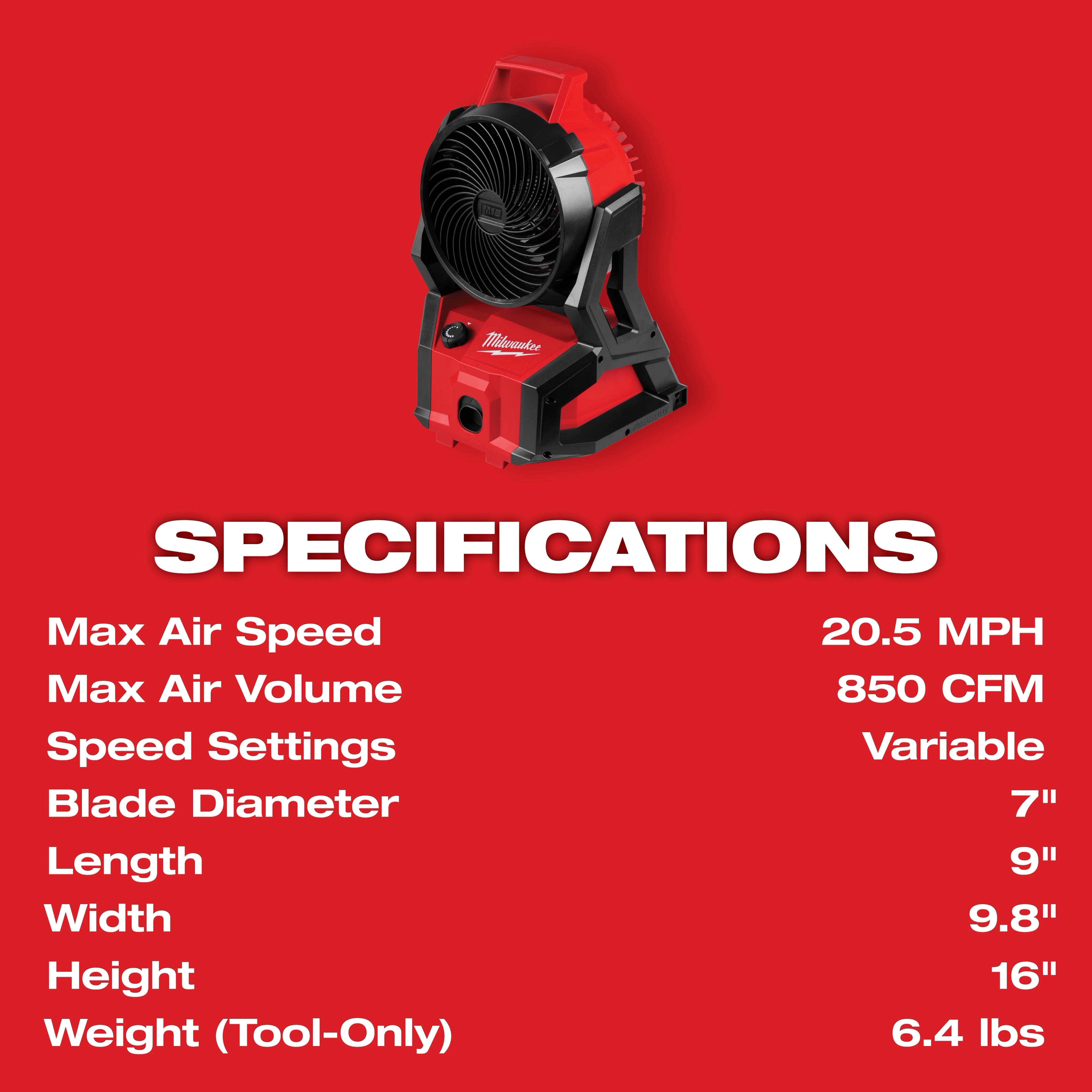 Milwaukee Ventilateur sans balais M18™ avec compatibilité PACKOUT™ 0818-20