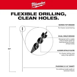 Milwaukee Foret à tarière flexible pour câble 3/8" x 54" 48-13-8237