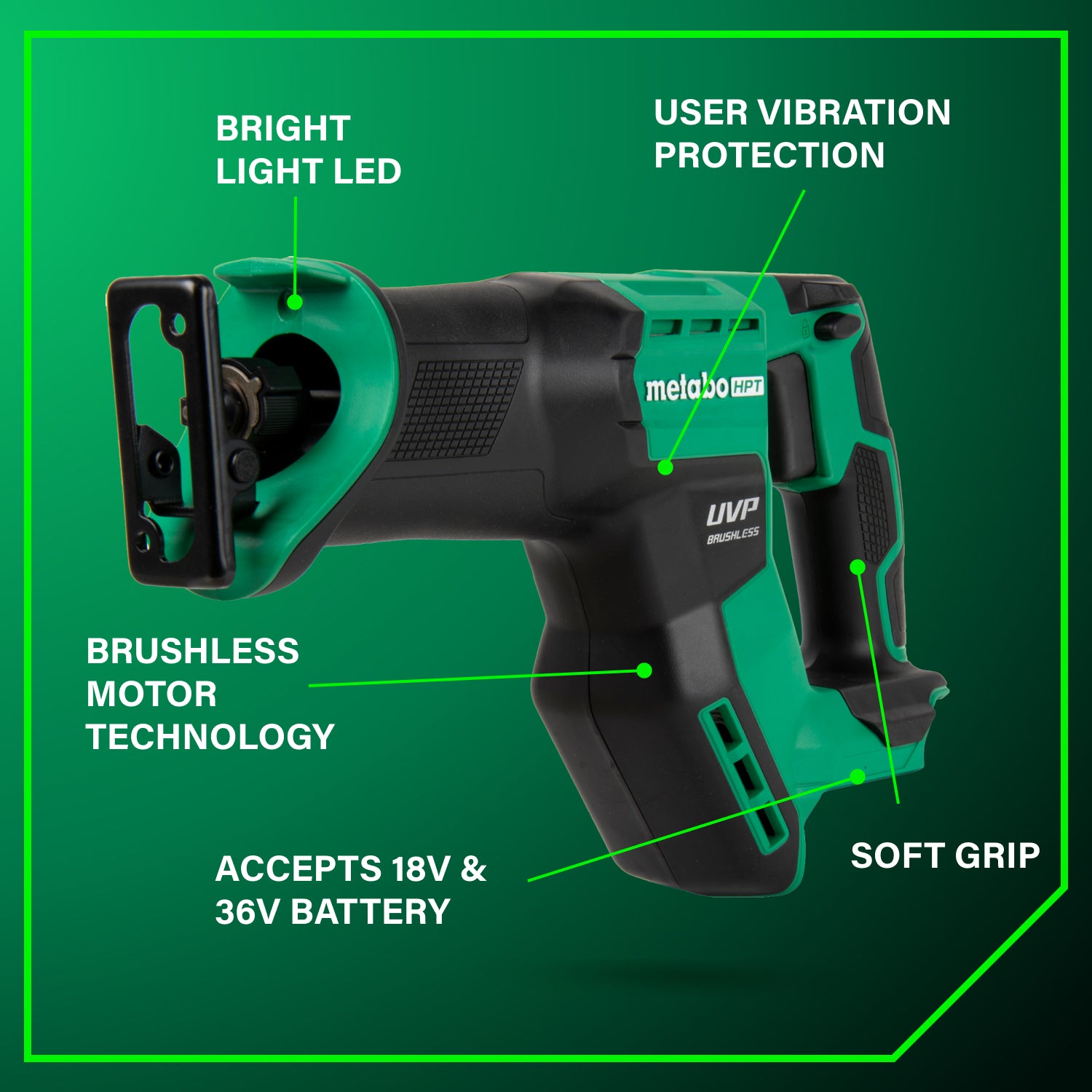 Metabo HPT Scie sabre compacte sans fil 18 V MultiVolt™ (corps d'outil uniquement) | Metabo HPT CR18DMAQ4 CR18DMAQ4