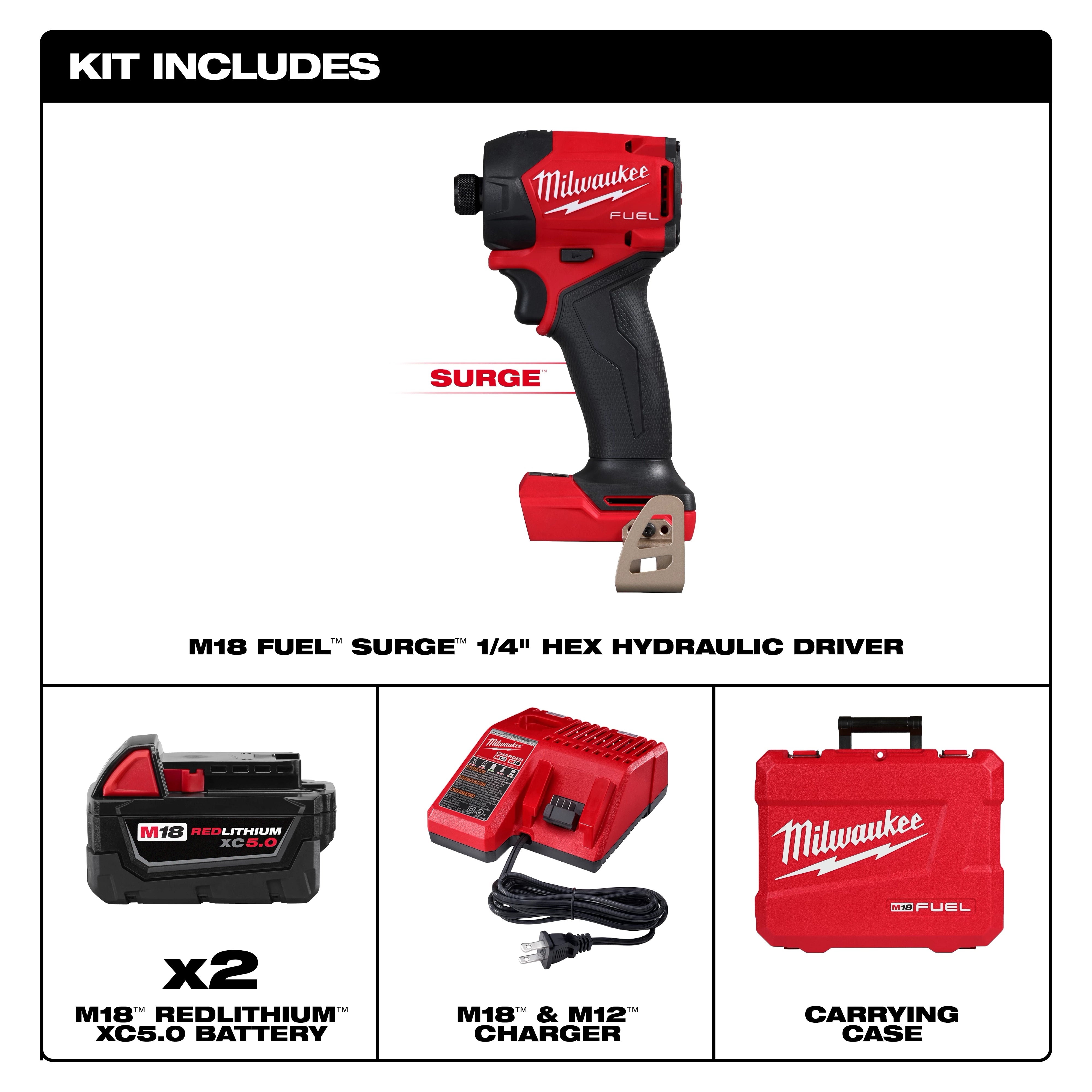 Milwaukee Kit de perceuse à chocs hydraulique hexagonale 1/4" M18 FUEL™ SURGE™ 2761-22