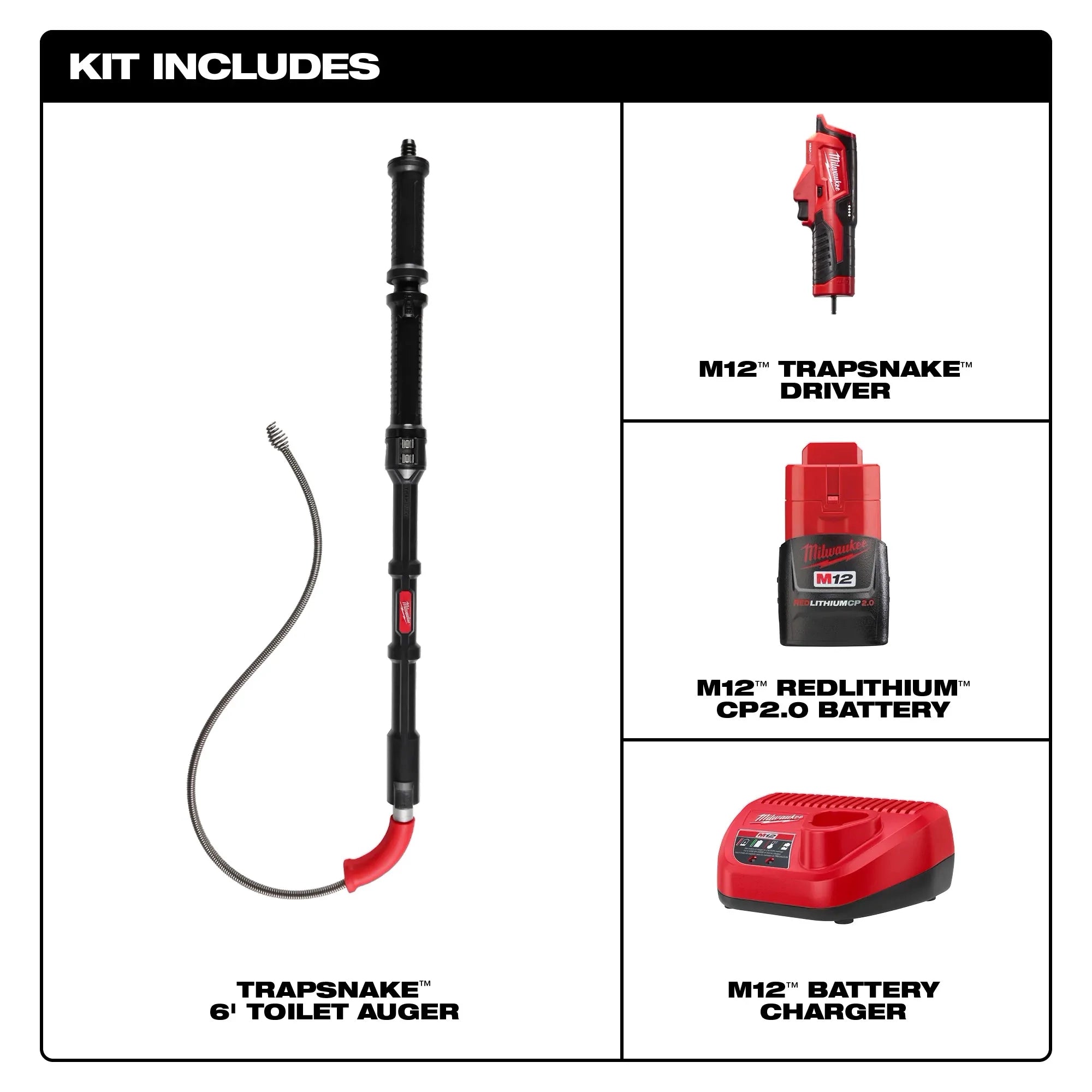 Milwaukee M12™ TRAPSNAKE™ tarière de toilette 6 ft 3576-21