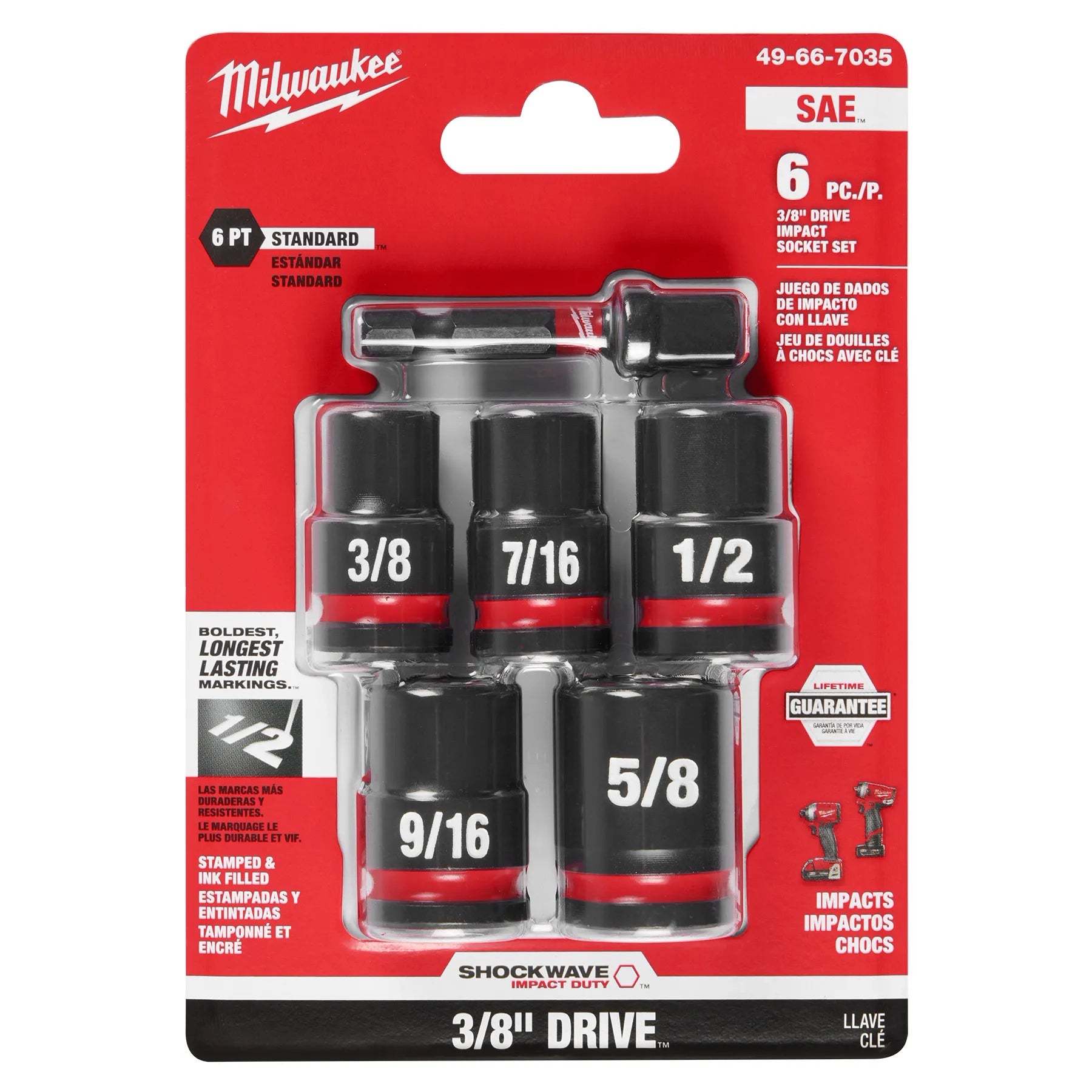 Milwaukee Ensemble de 6 pièces SHOCKWAVE Impact Duty™ 3/8" Drive SAE standard 49-66-7035