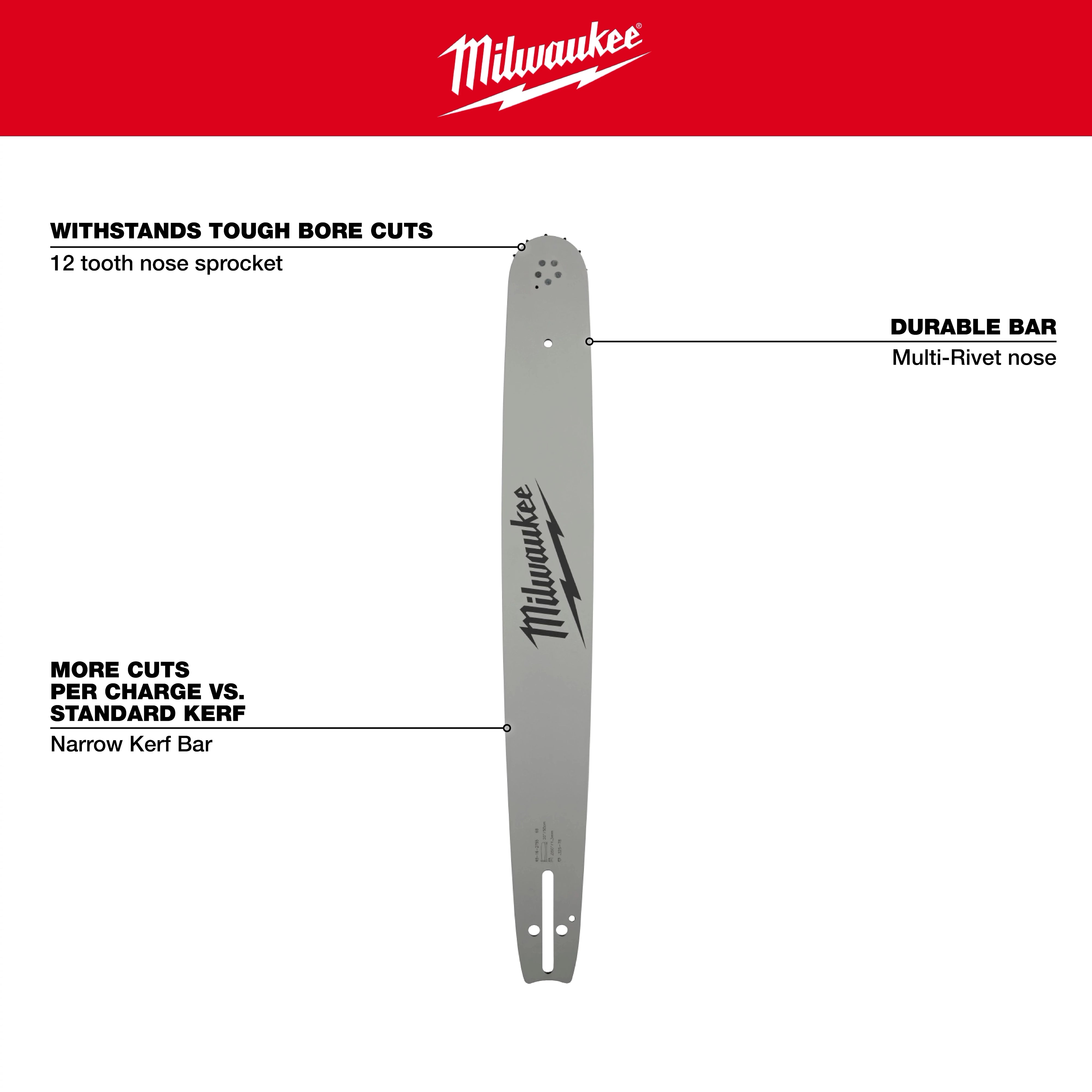 Milwaukee Barre de guidage 20" à pas .325" et gauge .050" 49-16-2755