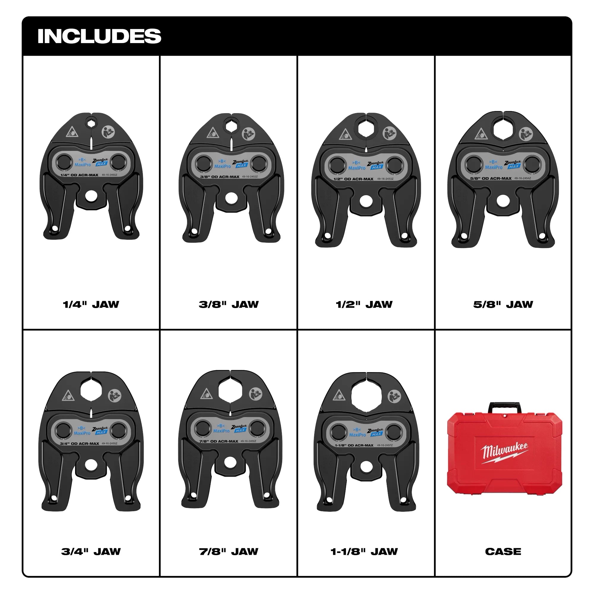 Milwaukee ¼”- 1-1/8” ZoomLock® MAX Press Jaw Kit for M12™ FORCE LOGIC™ Press Tools 49-16-2462Z