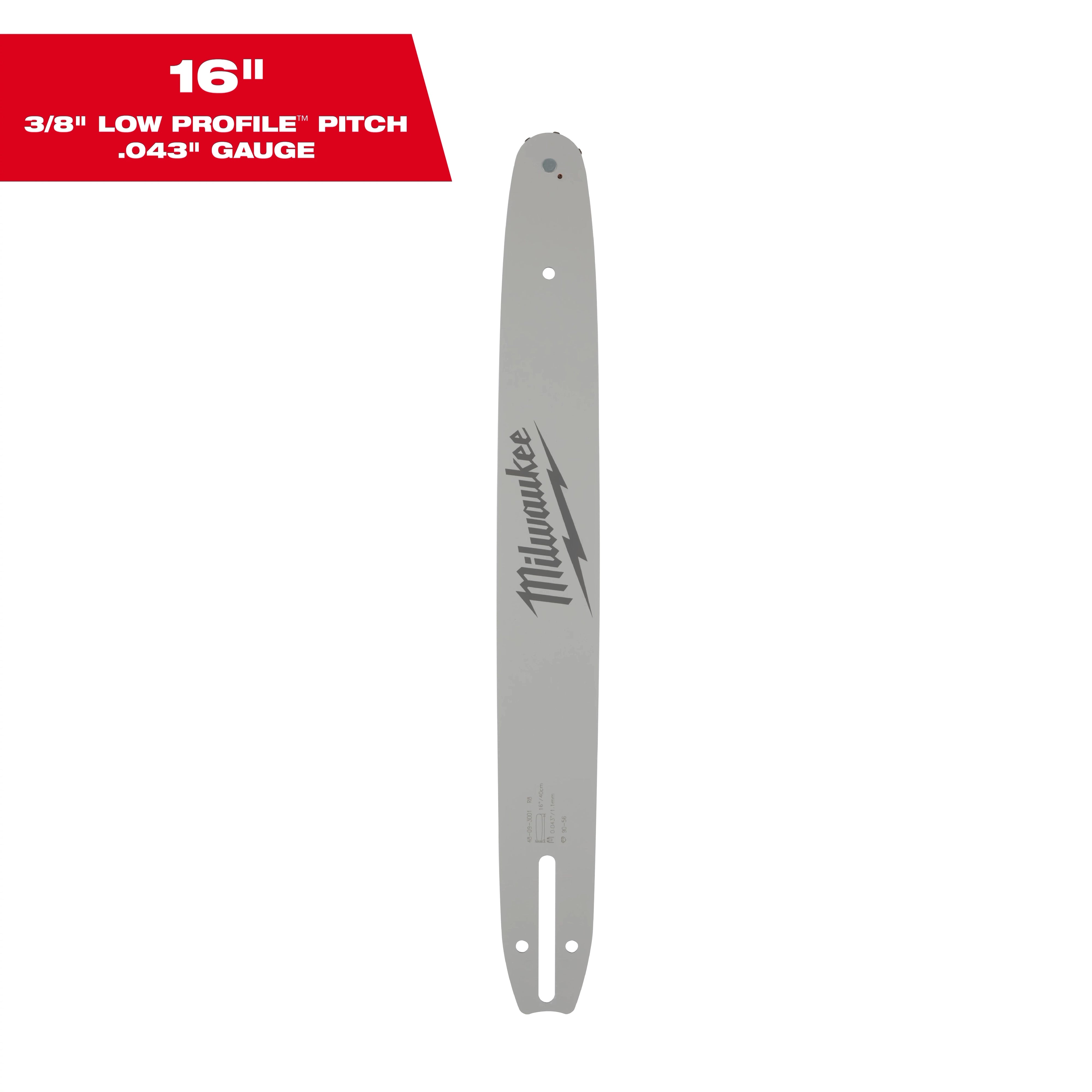 Milwaukee 16" 3/8" LOW PROFILE™ Pitch, .043" Gauge Guide Bar 48-09-3001